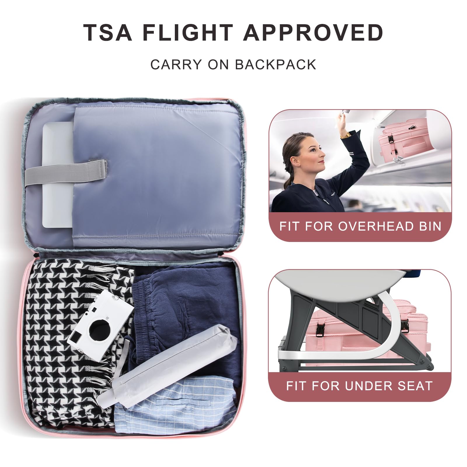 Women's 52L Expandable Travel Backpack - TSA Approved Carry On Luggage with USB Port | Large Flight Approved Business Backpack for Teachers, Commuters & Weekend Trips | Perfect for Air Travel, Work & Daily Use (Pink)