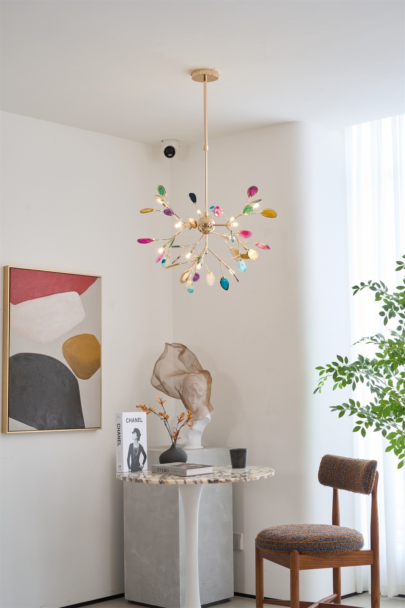 Elegant Agate Flake Chandelier - Natural Stone Crystal Ceiling Light Fixture for Dining Room, Living Room & Bedroom Decor