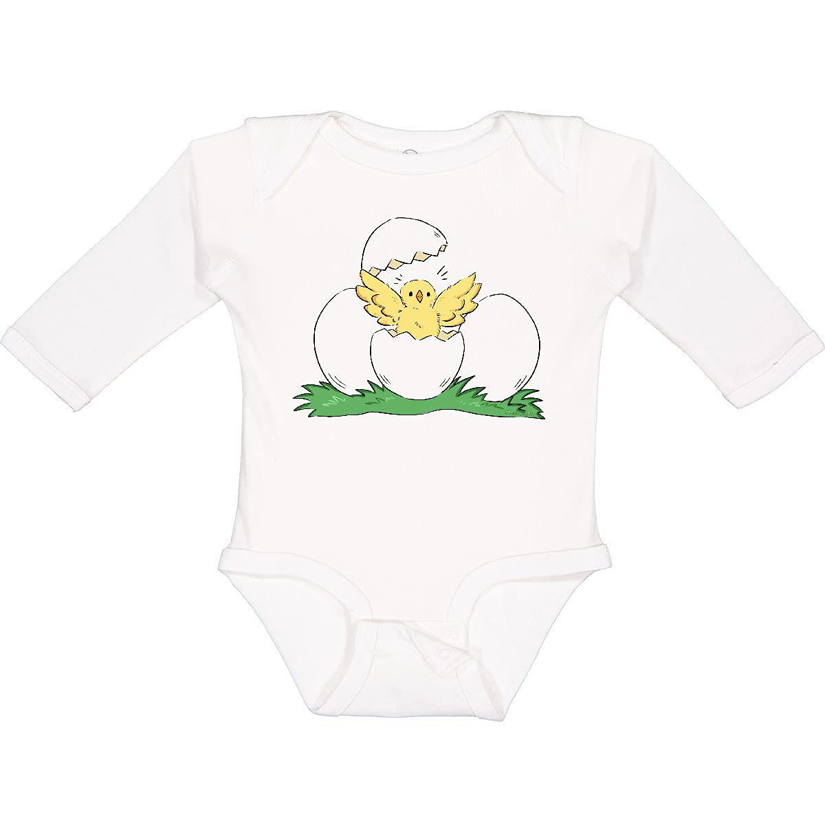 Inktastic Cute Chick Hatching from Egg Baby Long Sleeve Bodysuit - Adorable Easter Outfit & Spring Photoshoot Romper for Newborns & Infants