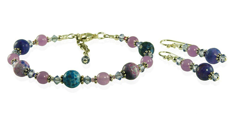 Natural Purple Jade Agate Gemstone Bracelet Set for Women - Healing Crystal Energy Jewelry for Meditation, Yoga & Spiritual Wellness