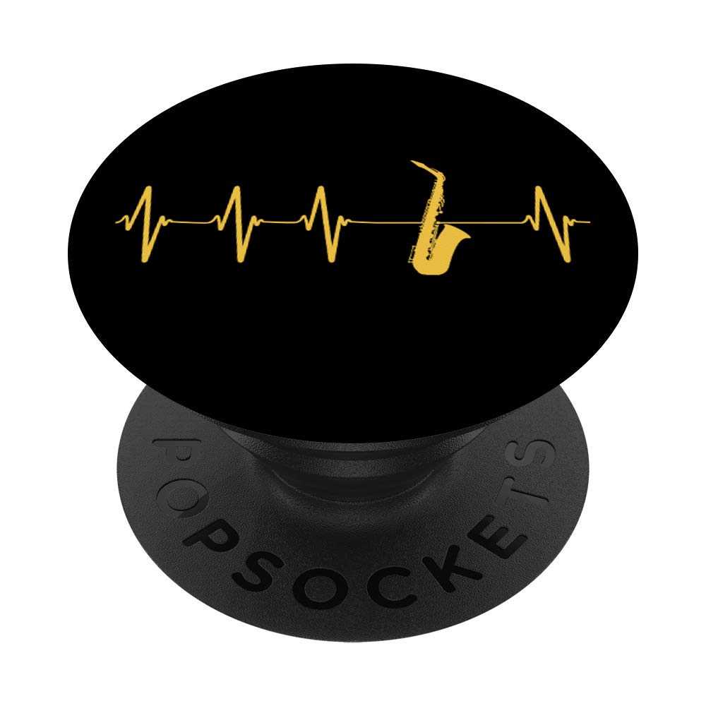 Saxophone Heartbeat Sax Jazz Band Musician Player EKG PopSockets Grip and Stand for Phones and Tablets - Perfect for Music Lovers, Jazz Enthusiasts & Sax Players - Great Gift for Concerts, Rehearsals & Music Studio Use