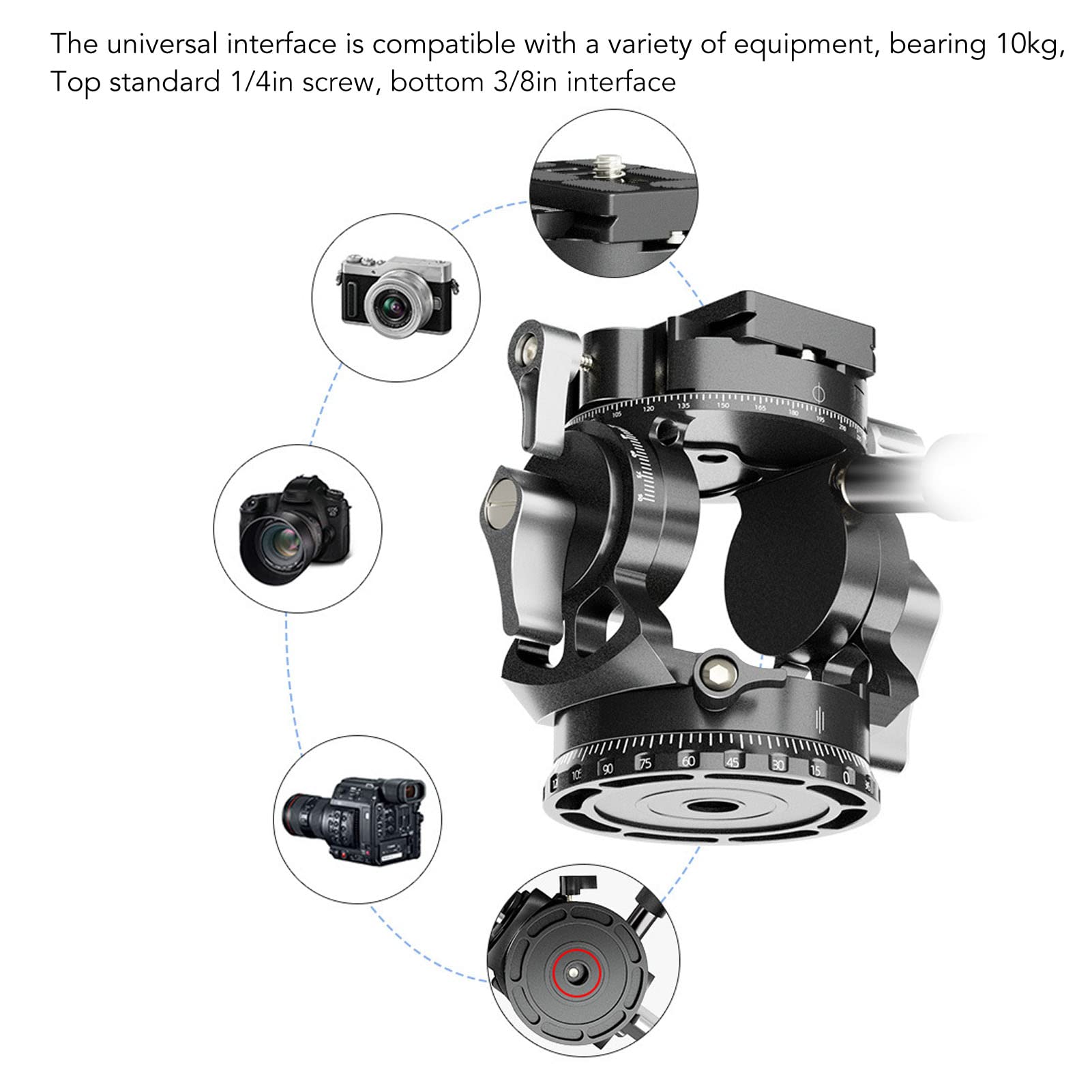 Professional Aluminum Alloy Camera Ball Mount with Handle - 360° Panoramic Tripod Head & Fluid Adapter for DSLR/SLR Cameras - Perfect for Vlogging, Photography & Video Shooting