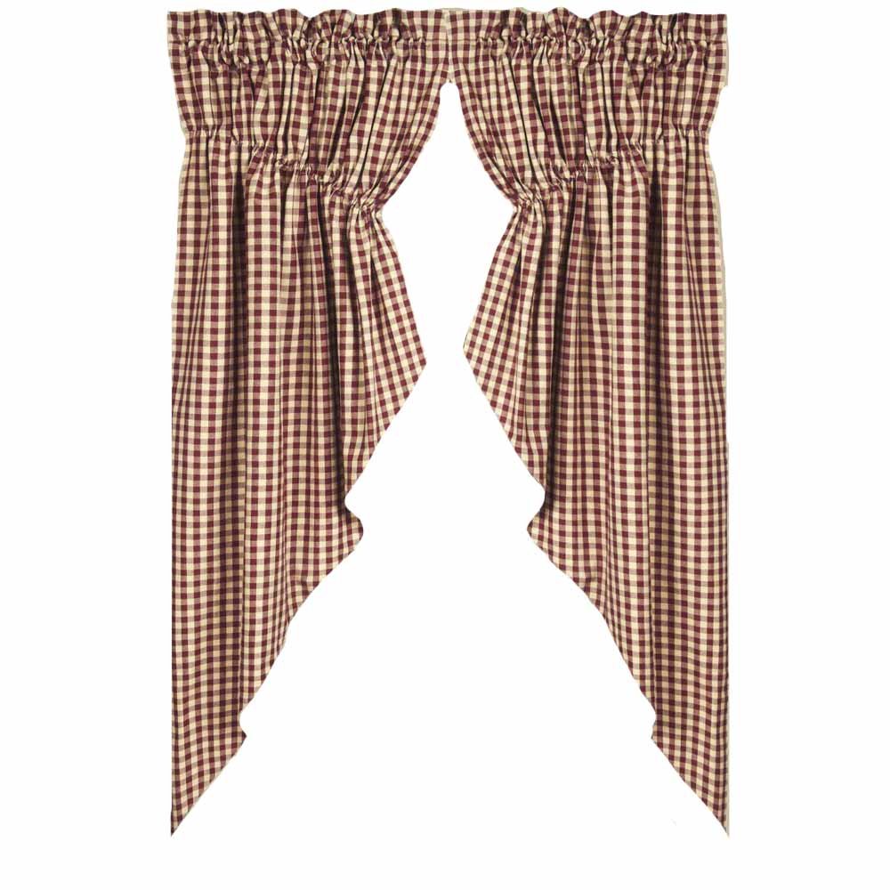 Raghu Heritage House Barn Red Gathered Swag Curtain - 72x63 Inch Tan & Barn Red Window Drape for Living Room, Bedroom, or Home Decor