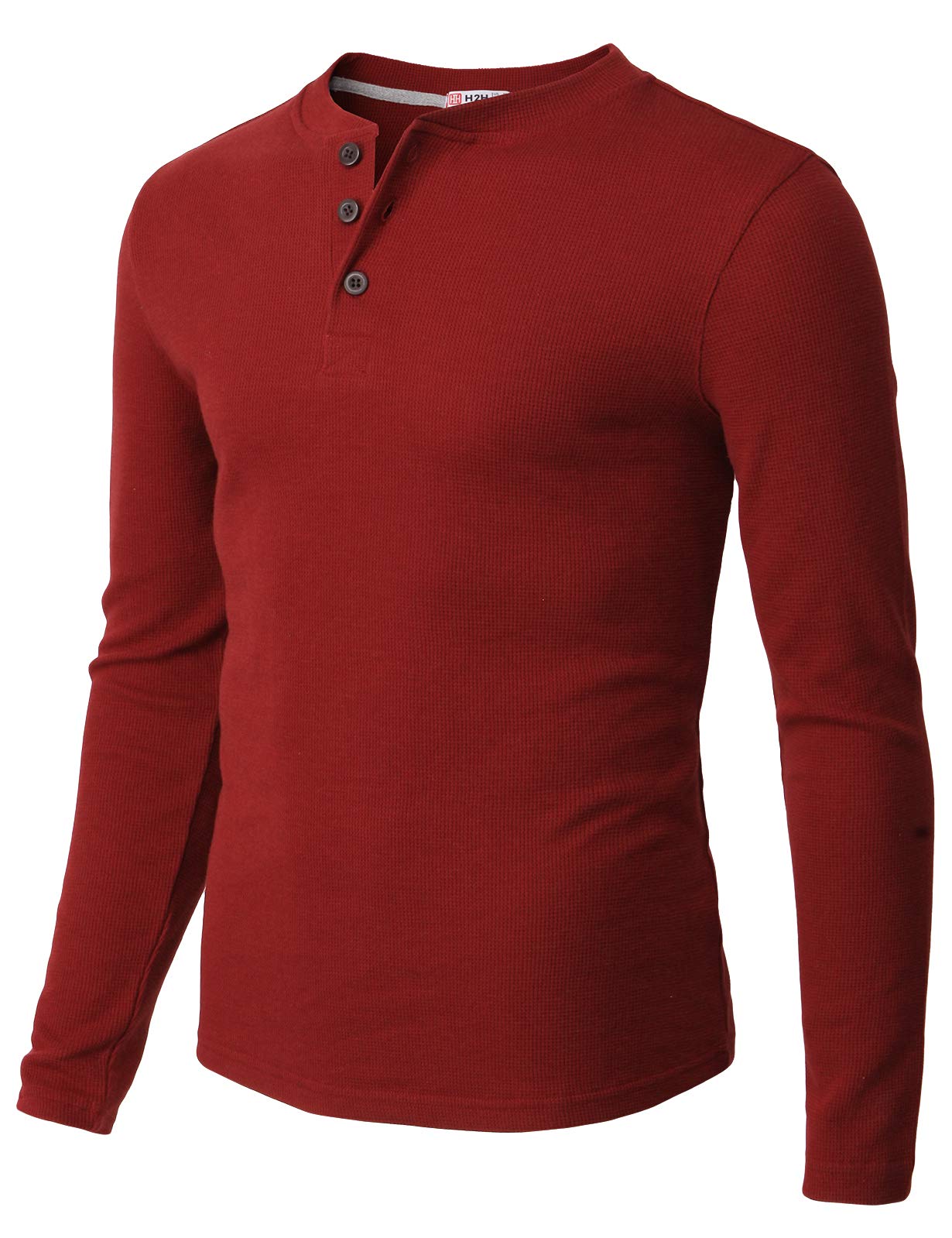 H2H Men's Casual Slim Fit Henley Cotton Shirts - Long Sleeve Lightweight Waffle Fabric for Everyday Wear & Outdoor Activities