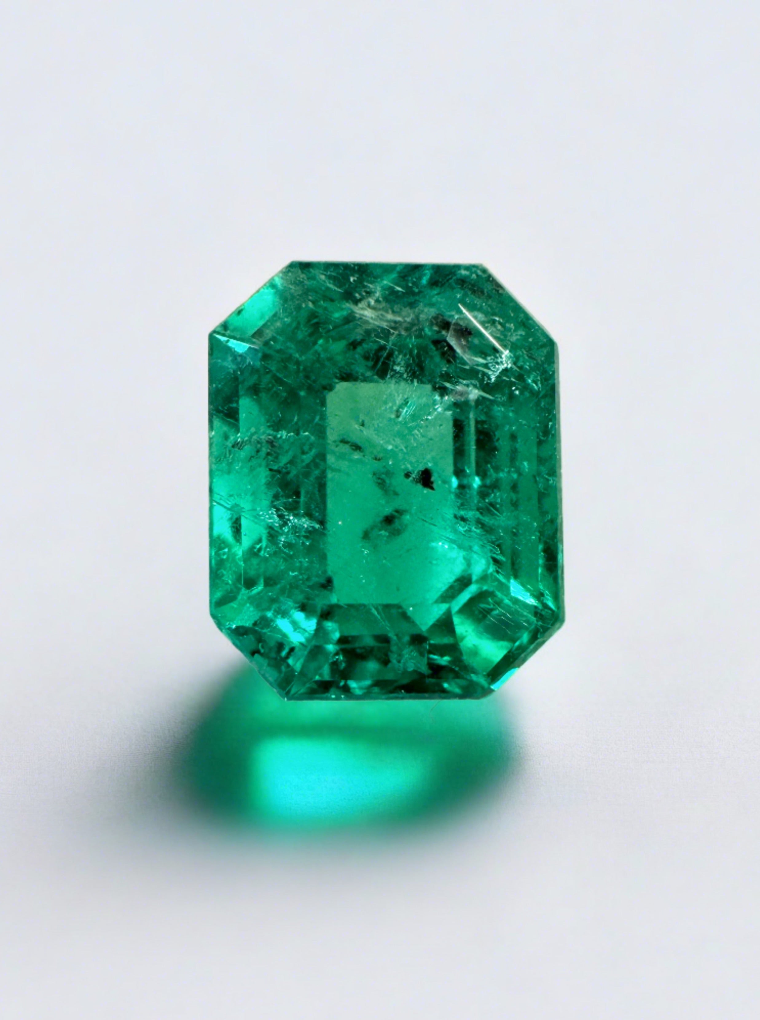 2.12 Carat 9x7mm Natural Colombian Emerald Loose Gemstone - Bluish Green with Freckles, Emerald Cut for Jewelry Making, Engagement Rings & Collector's Items
