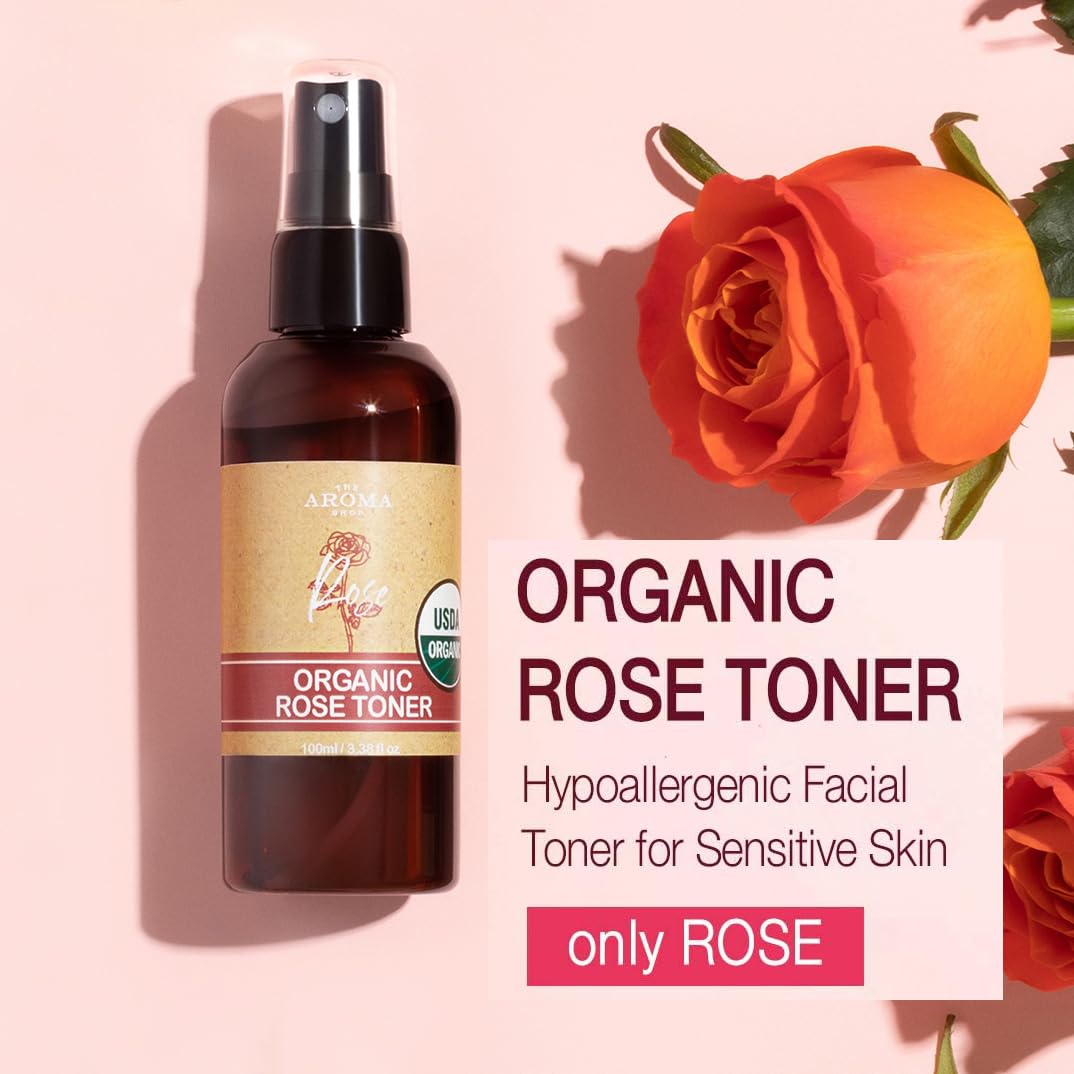 USDA Certified Organic Rose Toner - 100% Natural, Chemical-Free Face Toner for Sensitive & Irritated Skin | Hydrating, Soothing with Pure Rose Oil | Clean Beauty 3.38 Fl Oz | Perfect for Daily Skincare Routine, Post-Cleansing & Makeup Prep