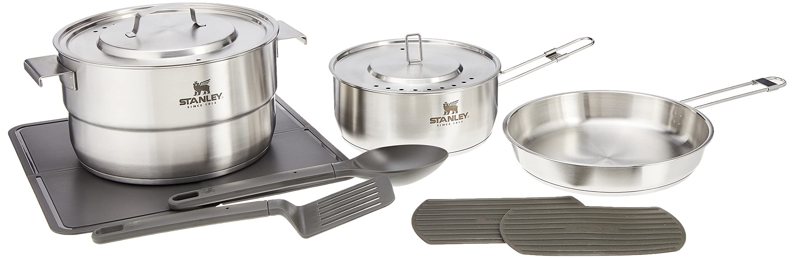 Stanley Adventure Even-Heat Camp Pro Cook Set - 4-Piece Stainless Steel Camping Cookware for Outdoor Cooking | Perfect for Backpacking, Hiking & Camping Trips