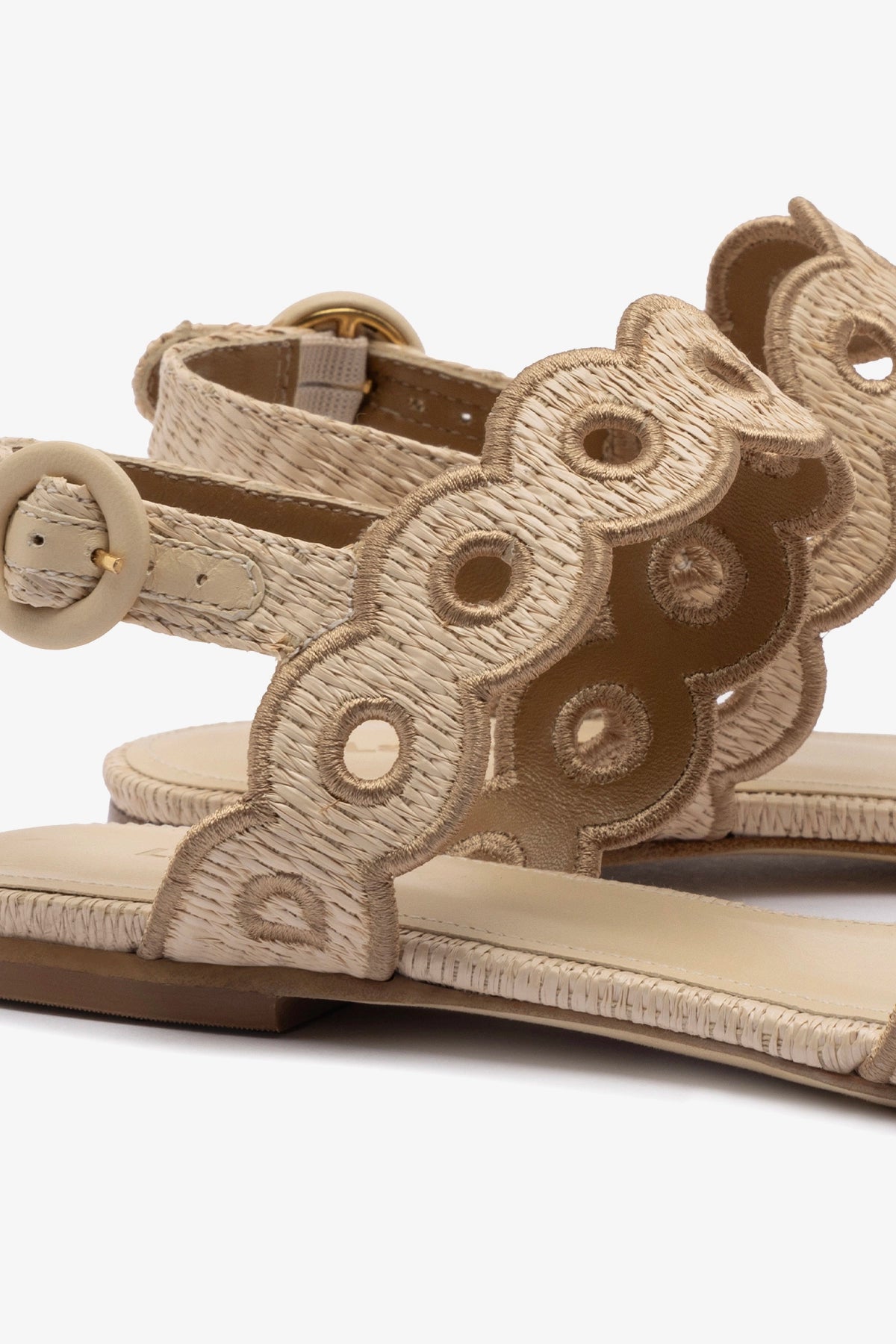 Florence Broderie Flat Sandal - Natural Raffia & Hazelnut Trimming Women's Summer Sandals | Perfect for Beach, Vacation & Casual Outings