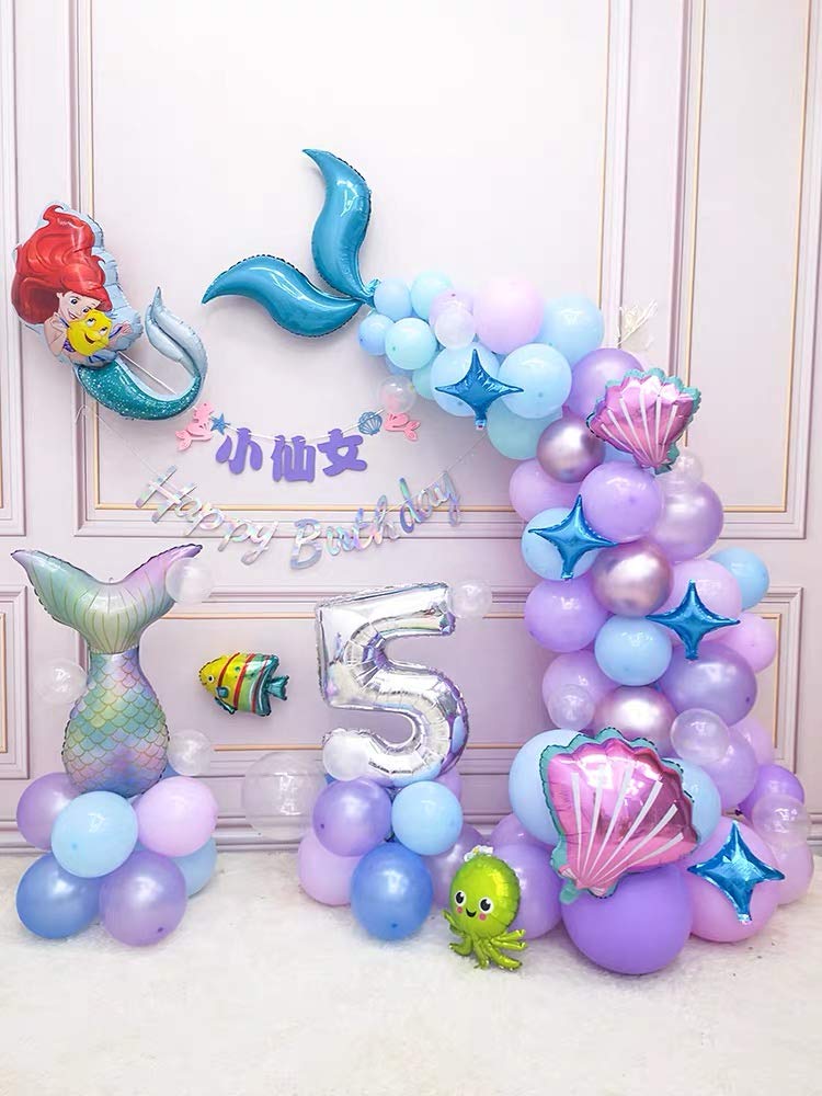 7pcs Mermaid Balloons Number 7 for 1st 2nd 3rd Birthday Party Decorations - Mermaid Tail Themed Party Supplies for Girls - Perfect for Birthday Photos, Baby Showers & Under the Sea Party Decor