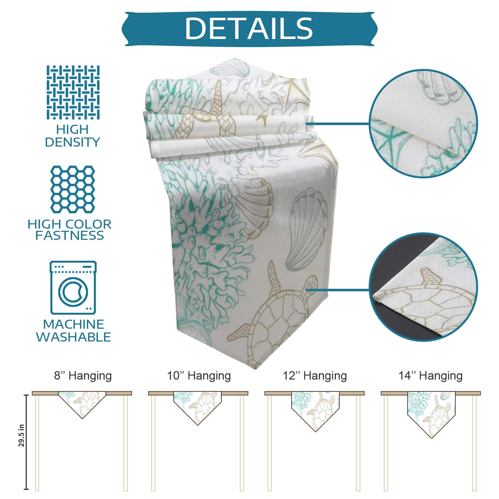 Chucoco Summer Ocean Sea Turtle Table Runner - Seaweed Shell Linen Burlap Table Scarf for Kitchen Dining Room Decor | Durable Washable Indoor Outdoor Dresser Cover | Perfect for Beach Themed Parties, Coastal Home Decor & Underwater Life Tables