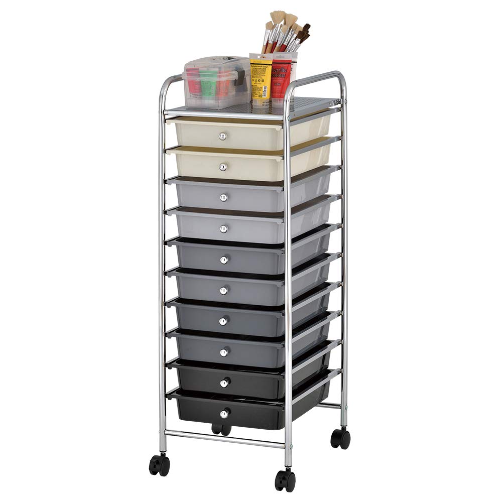 ECR4Kids 10-Drawer Rolling Storage Cart with Locking Casters - Mobile Organizer for Makeup, Toys, School & Office Supplies - Grey - Perfect for Home, Classroom & Salon Organization