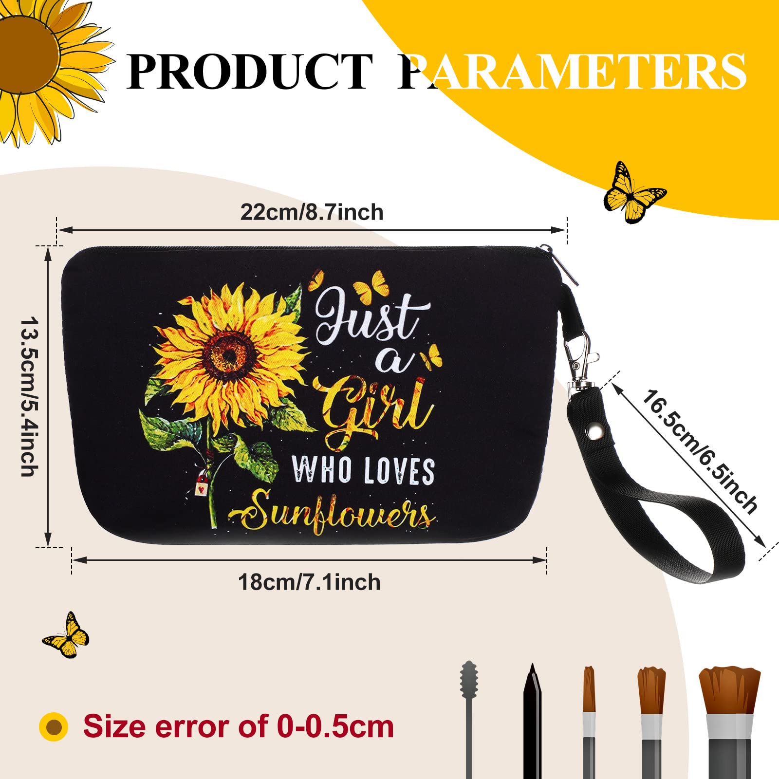 Sunflower Print Cosmetic Bag for Women - Zippered Makeup Pouch & Travel Organizer - Perfect Gift for Sunflower Lovers - Use for Toiletries, Pencils, or Travel Essentials