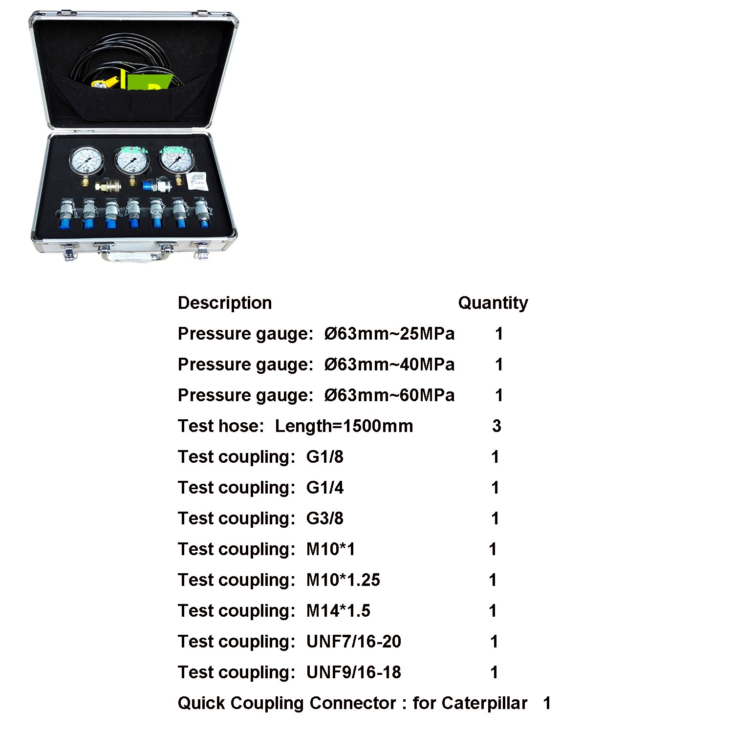 Heavy Duty Excavator Hydraulic Pressure Gauge Tester Kit - Professional Diagnostic Tool for Construction Equipment Maintenance & Repair (Ideal for Field Service, Equipment Inspection, and Hydraulic System Troubleshooting)
