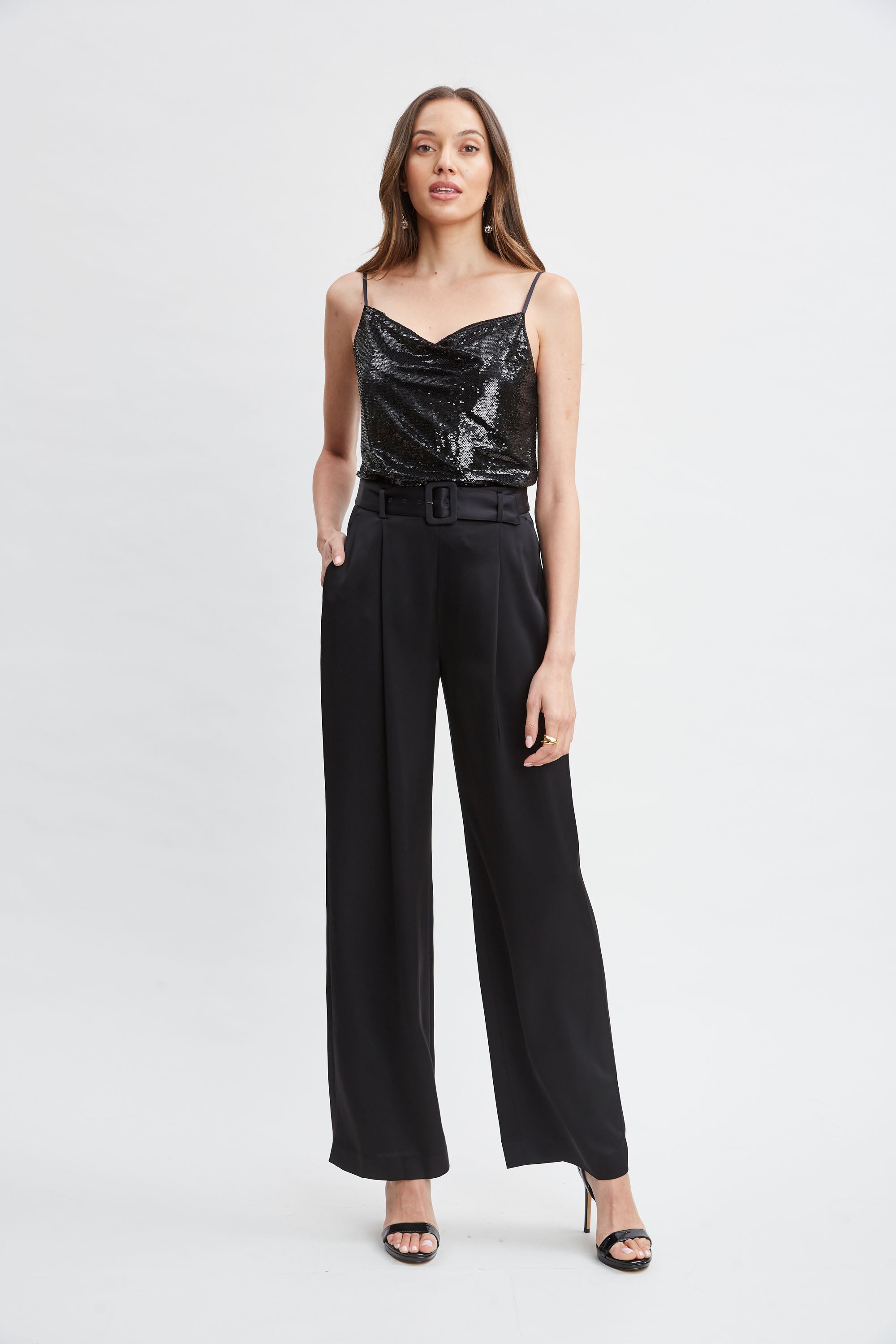 Sparkly Pave Sequin Camisole Top for Women - Elegant & Shiny Party Wear for Night Out, Club, Wedding & Special Occasions