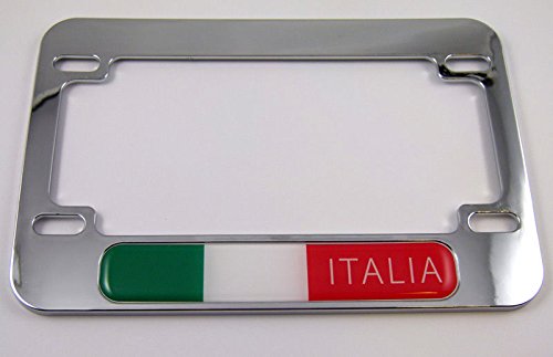 Italia Italy Motorcycle ABS Chrome License Plate Frame - Fits USA Plates Only (Not for Canadian Plates) - Perfect for Harley, Ducati & Custom Bike Showcases