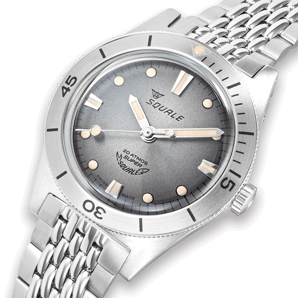 Super Squale 38mm Automatic Diver Watch - Sunray Grey Dial with Stainless Steel Bracelet | Luxury Waterproof Wristwatch for Men, Swimming & Outdoor Activities