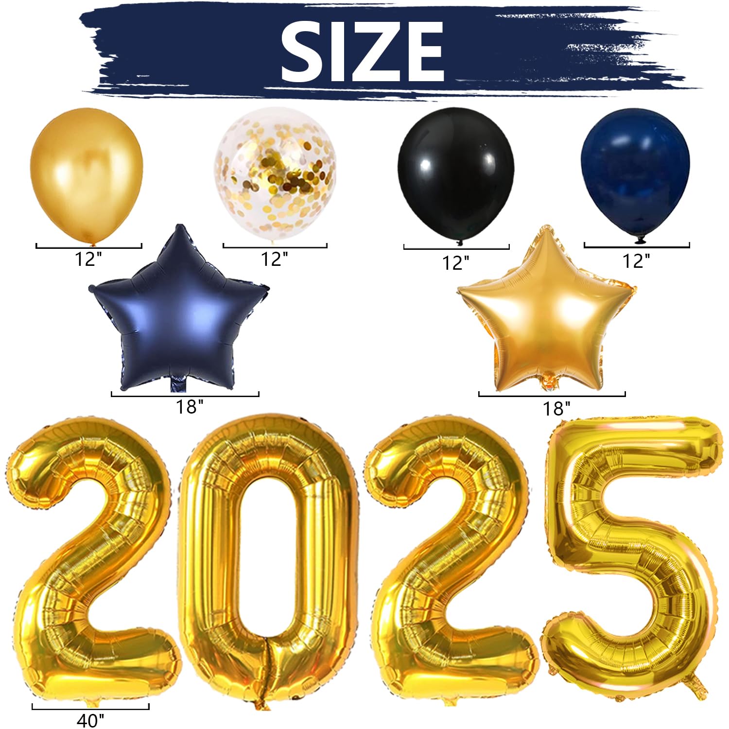 2025 Graduation Party Decorations - Blue & Gold Balloon Kit with 40