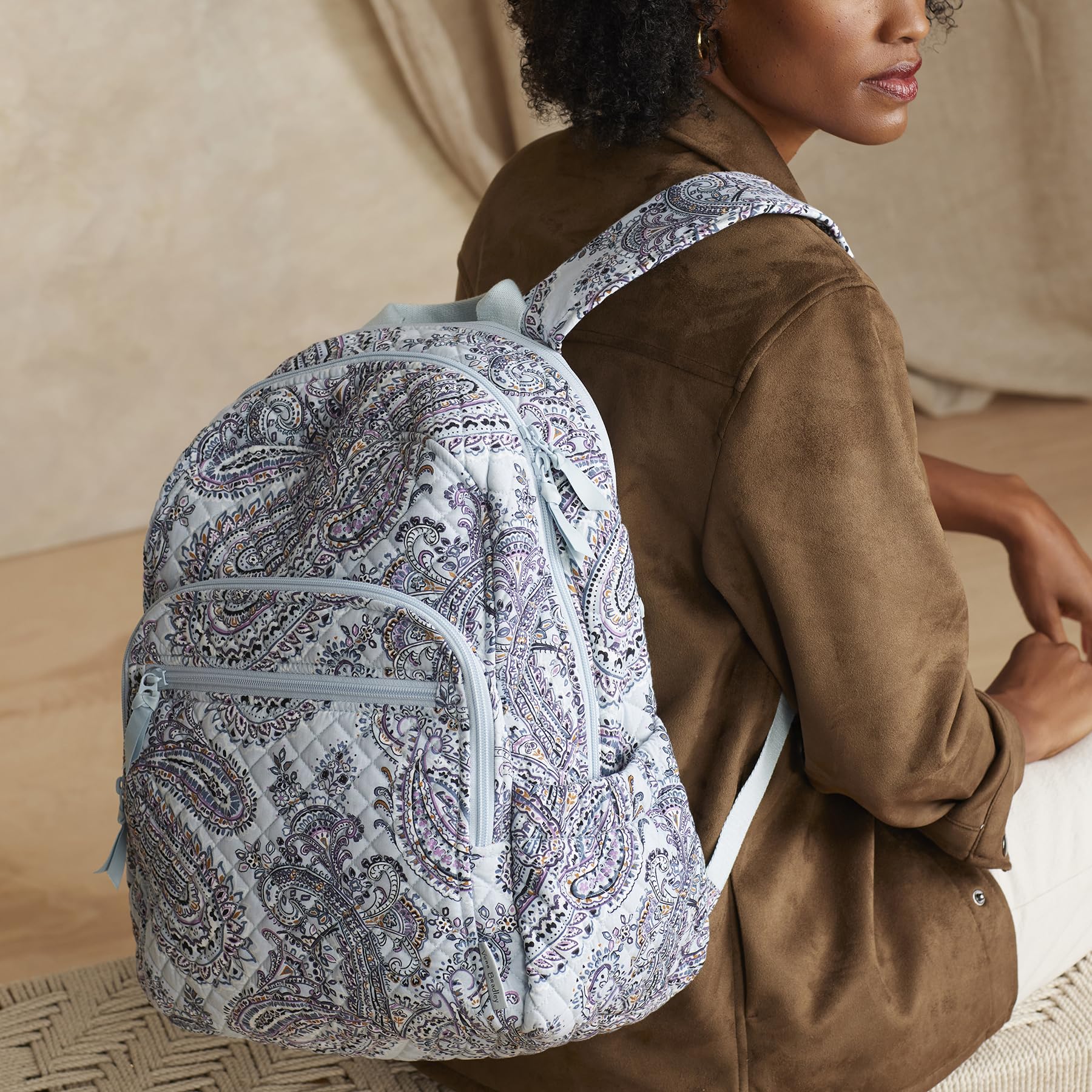 Vera Bradley Cotton Campus Backpack - Lightweight College Bookbag for Women, Soft Sky Paisley Print, Durable School Backpack for Students & Travel | Perfect for Campus, Work & Everyday Use