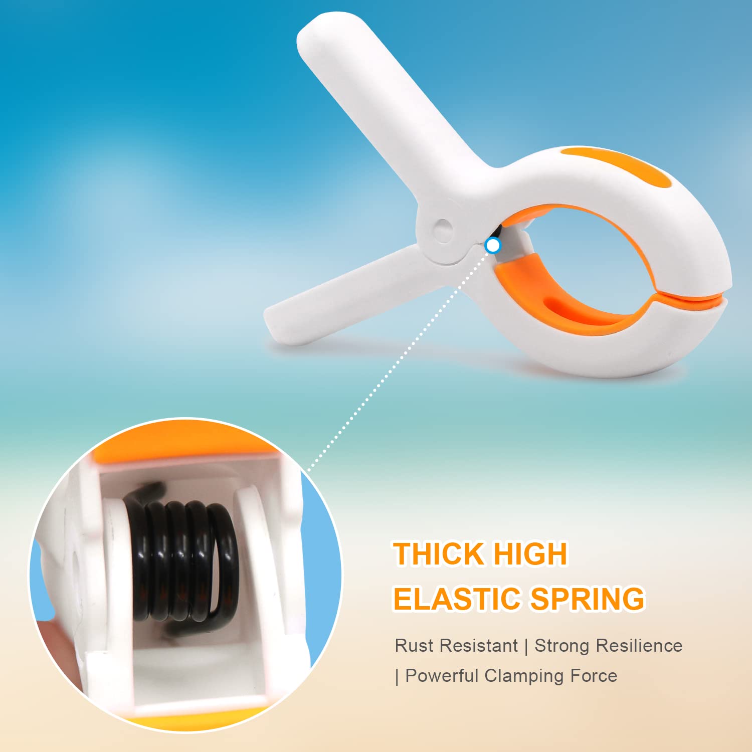 6 Pack Large 5 Inch Windproof Beach Towel Clips - Heavy Duty Plastic Clamps for Pool Chairs, Cruise Chairs & Outdoor Furniture (Orange) | Perfect for Beach Vacations, Poolside Lounging & Travel Accessories