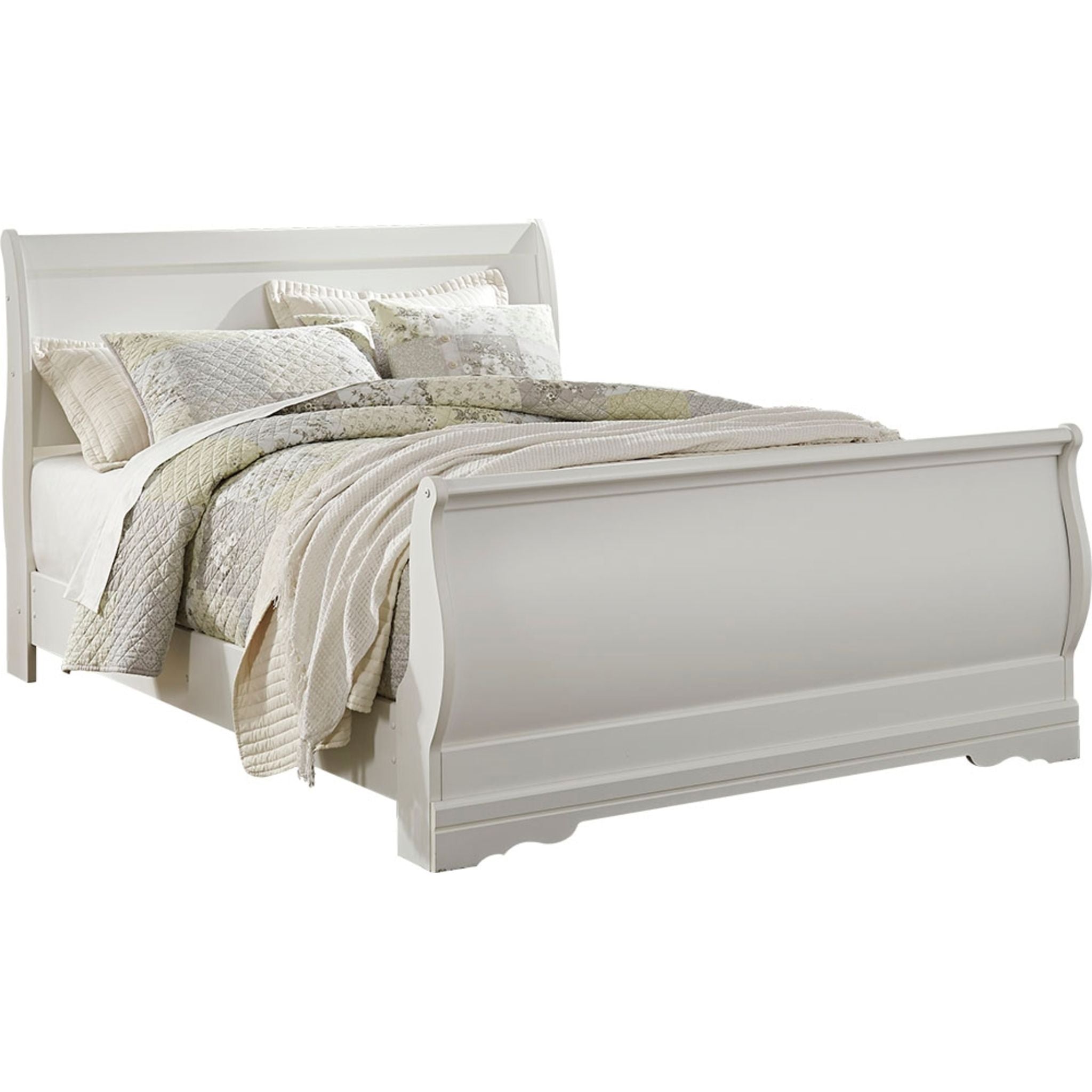 Anarasia Queen Sleigh Bed Frame - White Wooden Headboard & Footboard - Elegant Bedroom Furniture for Master Bedroom Decor