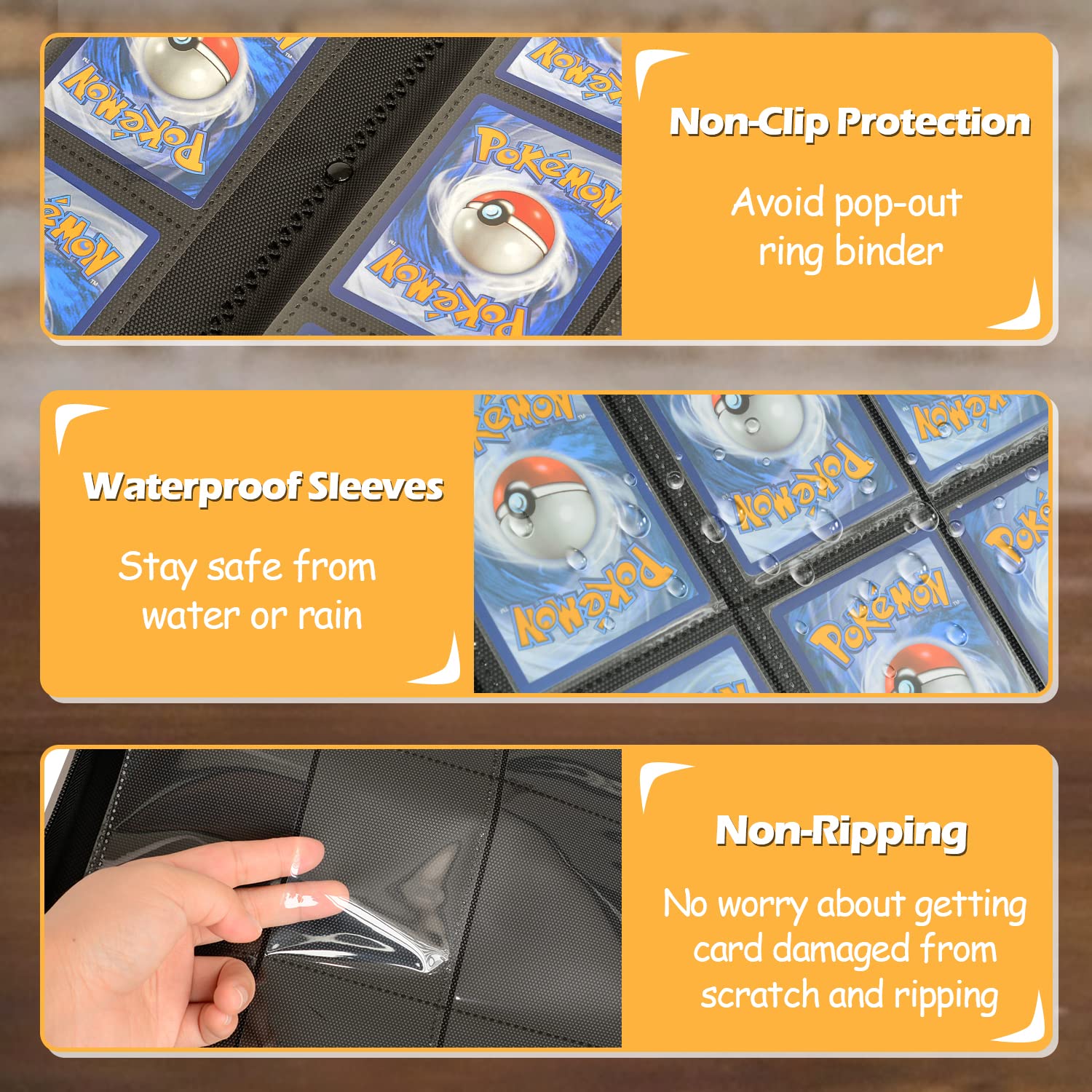 Douper 9-Pocket Pokemon Card Binder - Holds 540 Trading Cards with Side-Loading Sleeves (Orange) | Perfect for Collectors, TCG Games & Card Storage
