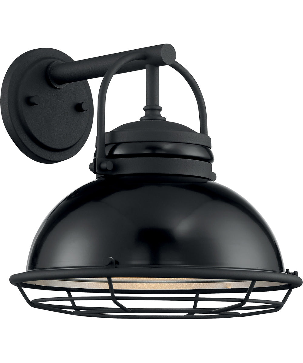 12H Upton 1 Light Outdoor Wall Sconce - Gloss Black & Silver Finish - Weatherproof Exterior Lighting for Porch, Patio, and Garden Decor