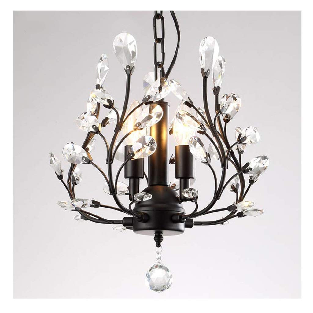 Vintage Crystal Chandelier - 3-Light LED Ceiling Pendant Lighting Fixture with Crystal Accents for Living Room, Bedroom, Dining Room & Porch | Elegant Black Finish | Perfect for Home Decor, Wedding Venues & Restaurants