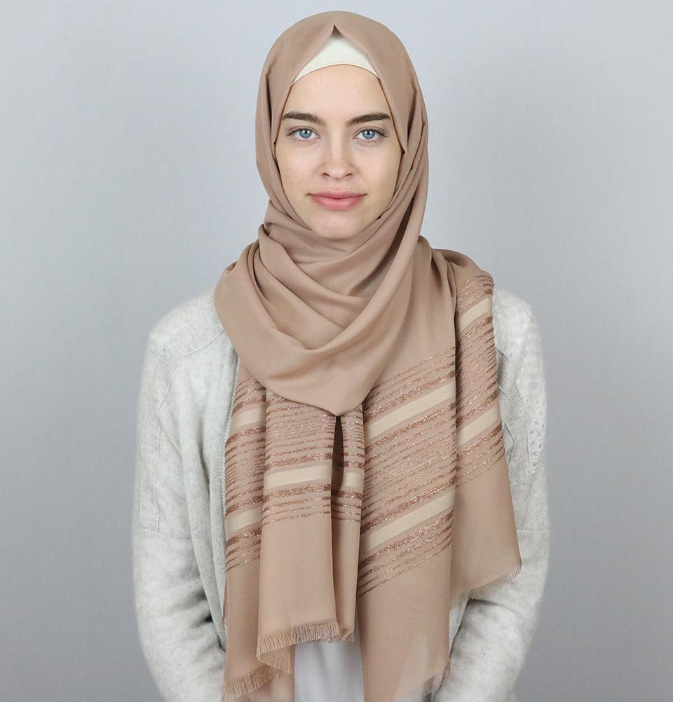 Aker Shimmer Chiffon Hijab Shawl - Soft Lightweight Muslim Headscarf for Women, Beige - Perfect for Daily Wear, Prayer & Special Occasions