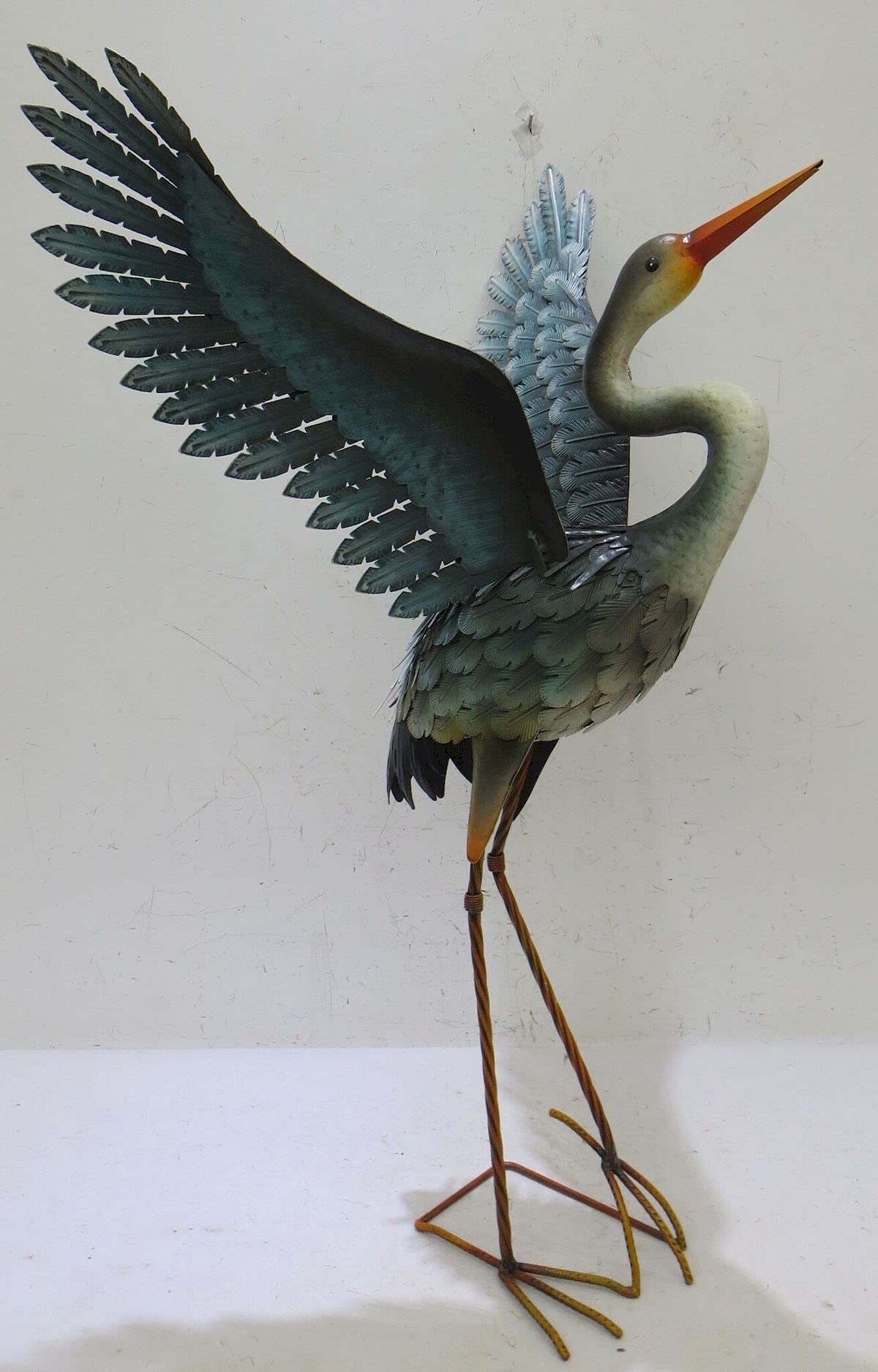 Handcrafted Metal Heron Garden Sculpture with Spread Wings - Elegant Outdoor Decor for Patio, Lawn, and Garden Landscaping