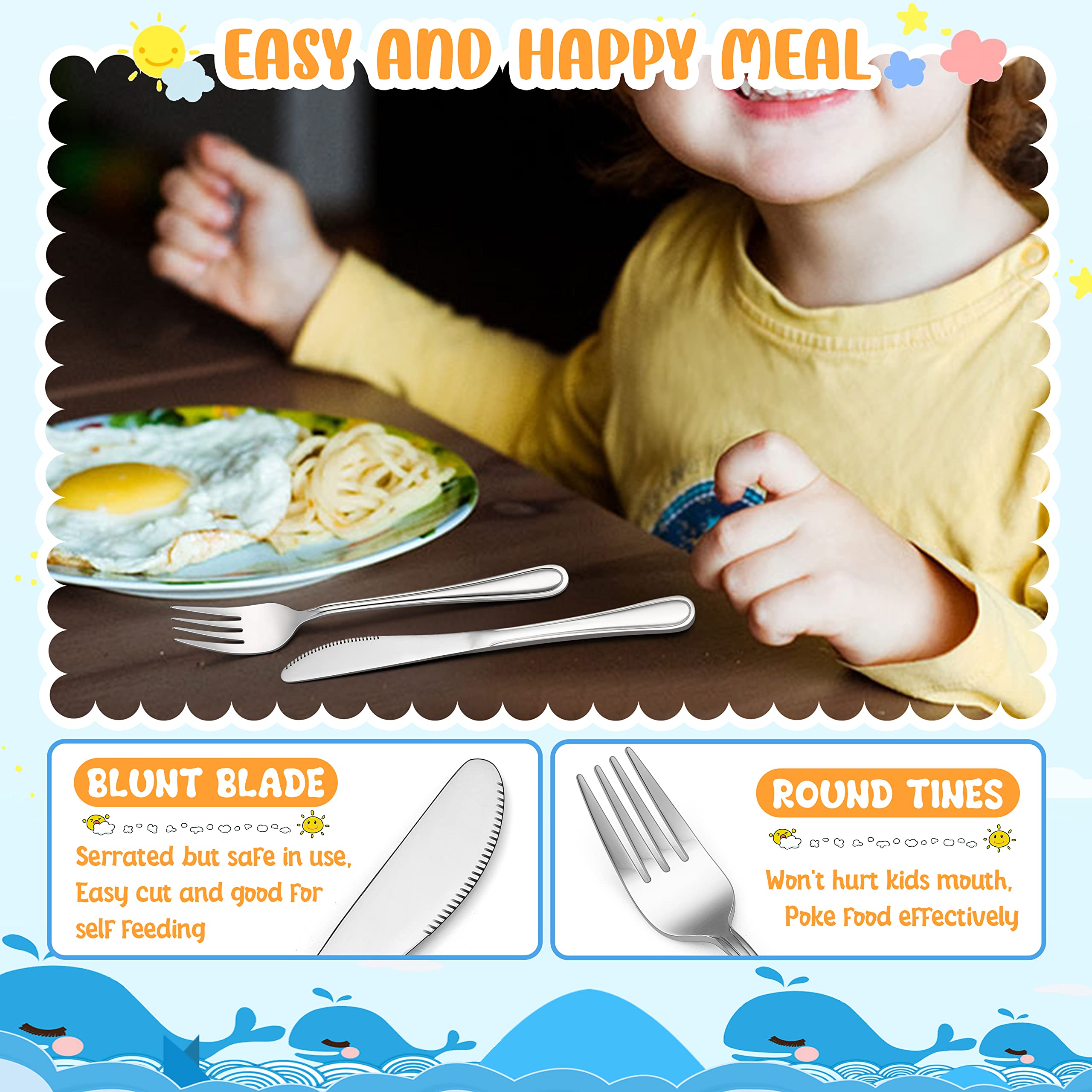 HaWare 12-Piece Stainless Steel Kids Silverware Set - Toddler Utensils with 4 Spoons, 4 Forks & 4 Knives - Durable Preschooler Flatware for Home, School & Travel - Mirror Finished Safe Cutlery for Children's Meals, Snacks & Parties