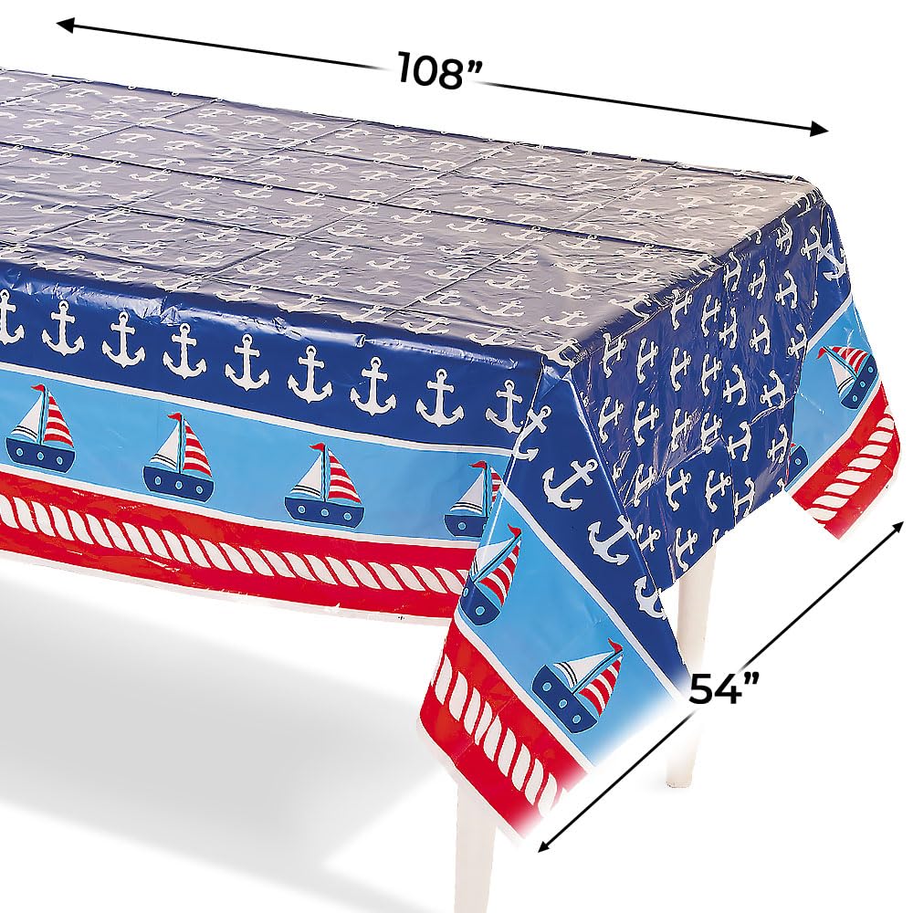 1ST Sailor Table Cover - Premium Party Supplies - 1 Piece Waterproof Tablecloth for Nautical Themed Parties, Baby Showers & Birthday Decorations