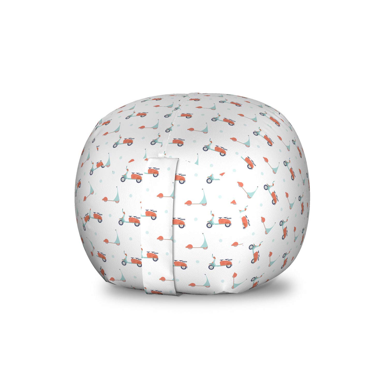 Ambesonne Motorcycle Storage Toy Bag Chair - Pastel Mopeds & Scooters with Dots Design, Washable Stuffed Animal Organizer Bag, Small Size in Salmon Seafoam - Perfect for Kids' Room, Nursery Storage & Toy Organization