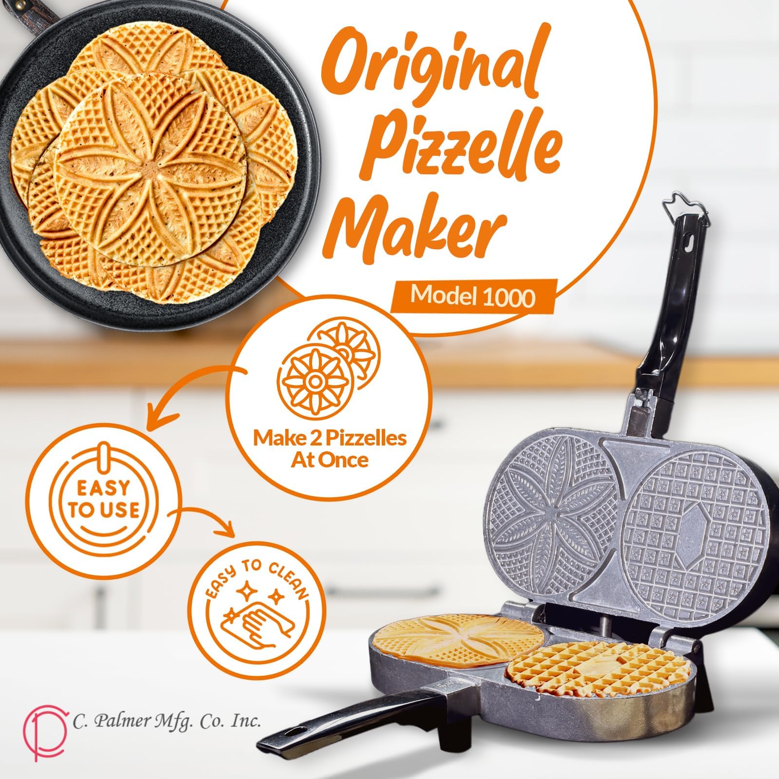 Palmer Pizzelle Maker Classic - Traditional Italian Cookie Press for Homemade Waffle Cookies - Perfect for Holidays, Gifts & Family Baking (Use for Christmas, Easter, and Special Occasions)