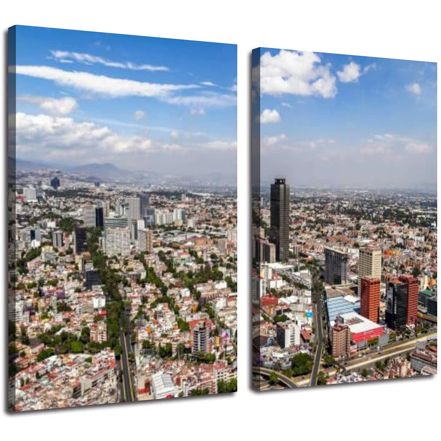 Aerial View of Mexico City Canvas Wall Art - 2 Panel Western Anzures District Painting, Modern Home Decor for Office, Living Room & Kitchen (24x36 Inches) - Perfect for Urban Style Interiors & Contemporary Spaces