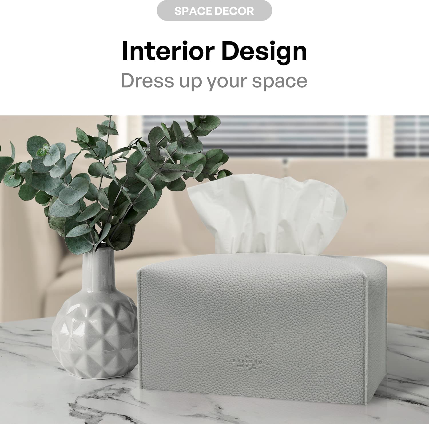 Carrotez Modern PU Leather Tissue Box Cover - Elegant Rectangular Decorative Holder for Bathroom Vanity, Nightstand & Office Desk (9.5