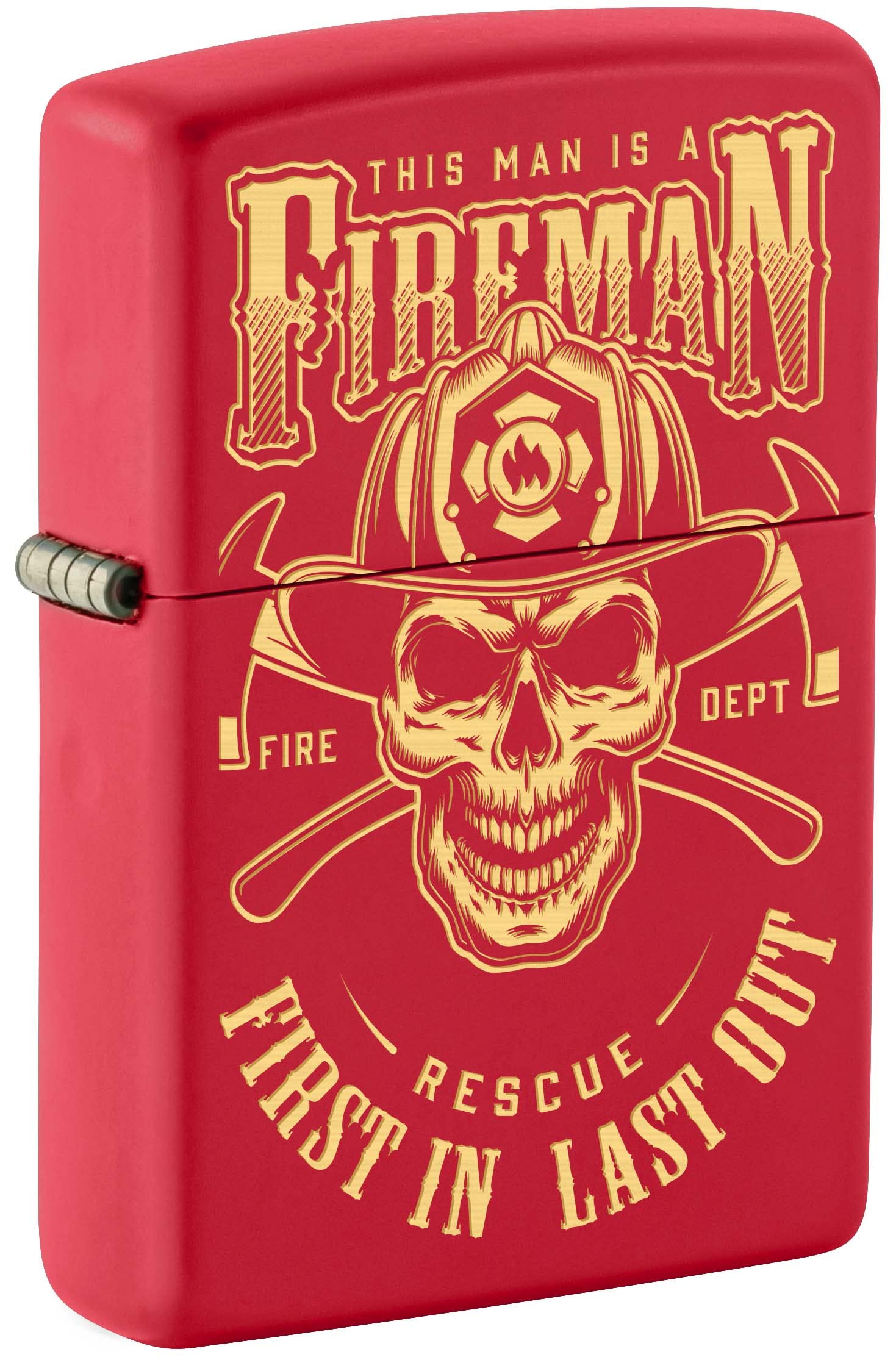 Zippo Lighter Fireman Skull Engraved Red Matte 80966 - Windproof Refillable Metal Lighter for Camping, Hiking & Outdoor Adventures