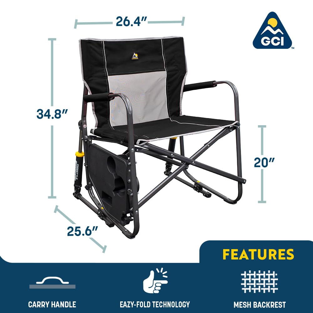 GCI OUTDOOR Freestyle Rocker XL Folding Camping Chair with Side Table | Portable Rocking Chair for Outdoor, Patio, Beach & Backyard | Heavy-Duty Frame, Comfortable Backrest, Armrests & Cup Holder (Red)