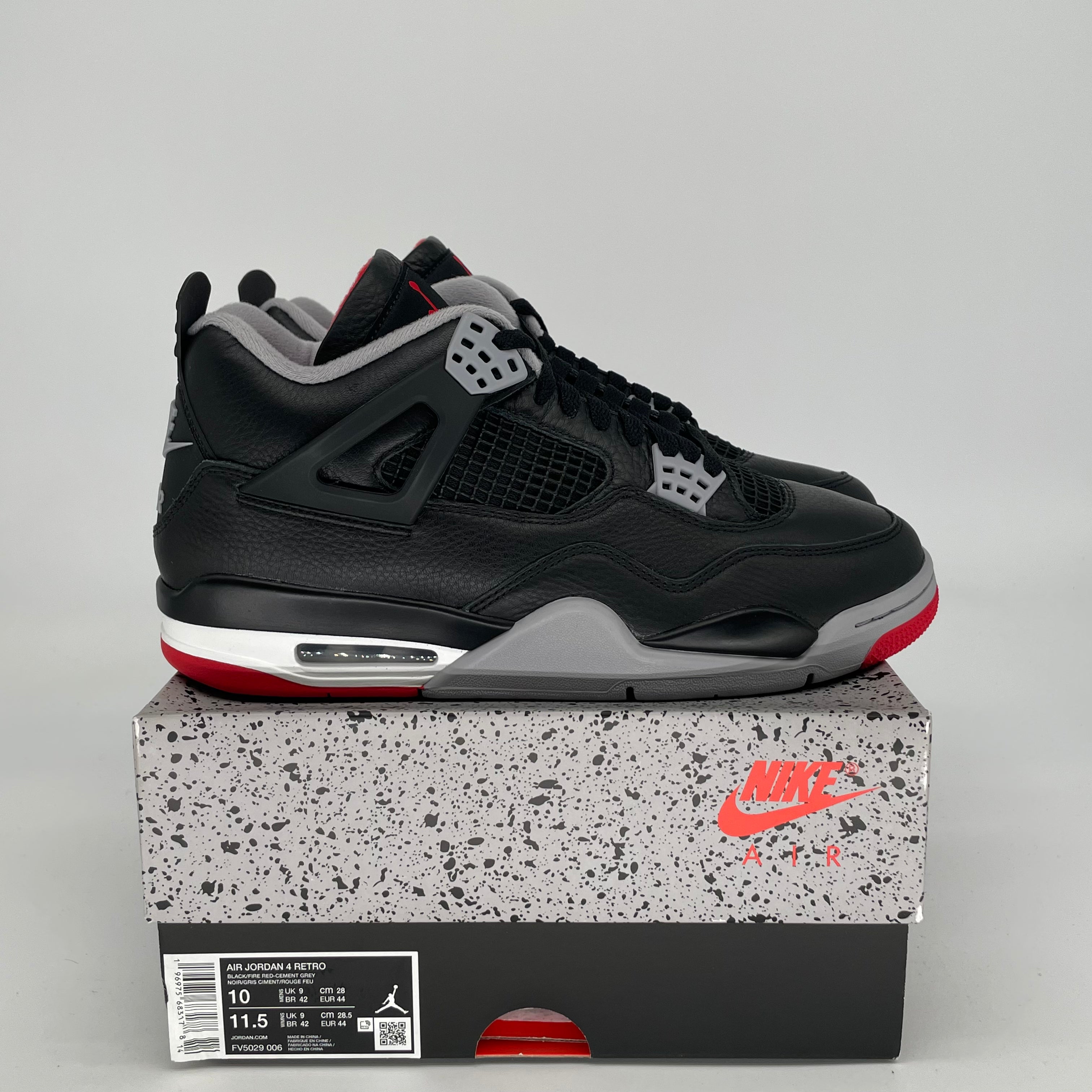 Original Air Jordan 4 Bred Reimagined Men's Basketball Shoes - Size 10 & 11.5W (FV5029-006) | Retro Sneakers for Streetwear & Casual Outfits