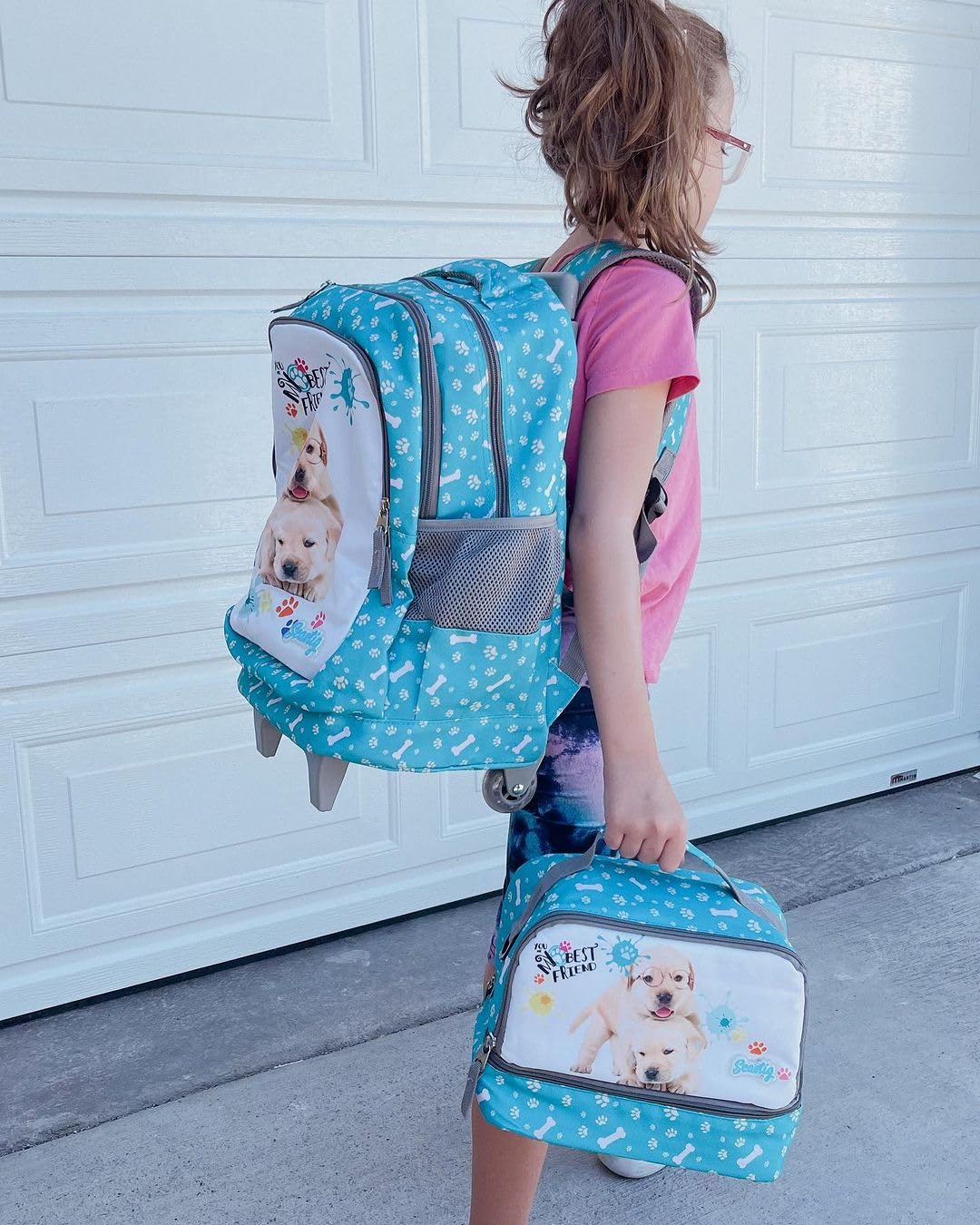 Seastig 18 Inch Rolling Backpack for Kids - Wheeled School Backpack with Double Handle & Matching Lunch Bag Set | Durable Roller Backpack for Boys & Girls | Perfect for School, Travel & Daily Commute