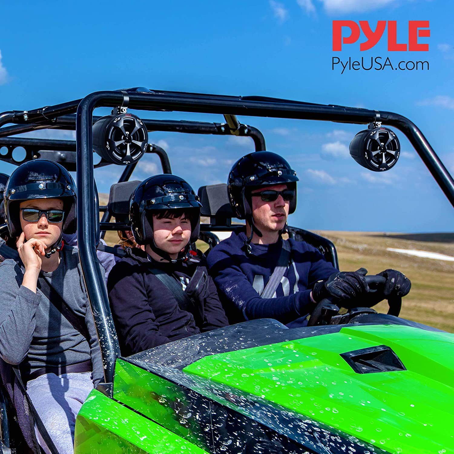 Pyle PLUTV41BK 4 Inch 800 Watt 2-Way Waterproof Marine Speakers - Dual Off-Road Stereo System for ATV, UTV, Quad, Jeep & Boat - Black | Perfect for Wakeboard Towers, Outdoor Adventures & Marine Audio