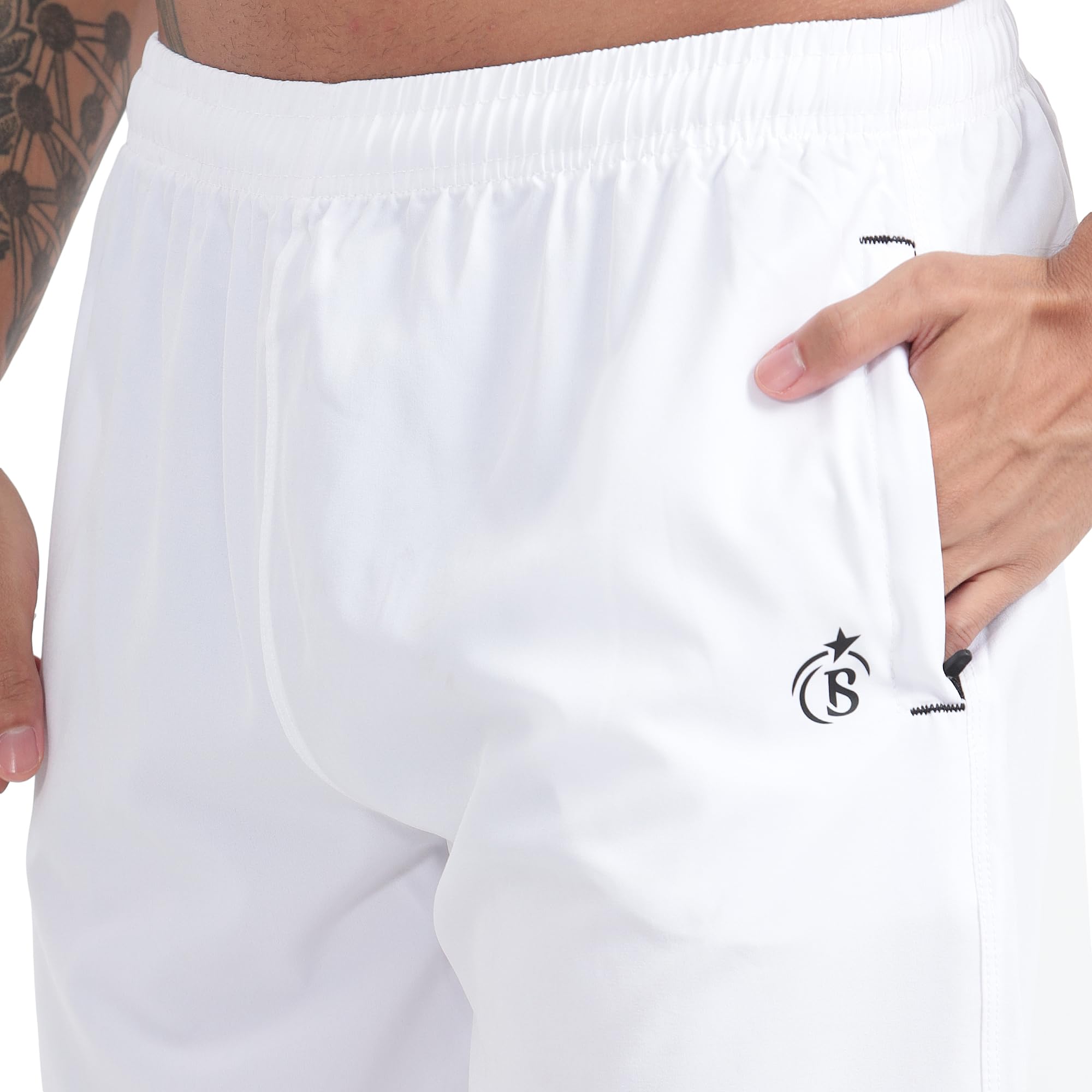 BLUE STAR SHARK Men's Athletic Sports Shorts - Quick Dry Lightweight Workout Shorts with Zip Pockets & Elastic Waistband - Perfect for Running, Gym Training & Outdoor Activities