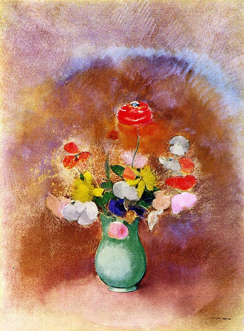 Poppies in a Vase by Odilon Redon - 18x24 Inch High Quality Canvas Art Print - Perfect for Living Room, Bedroom & Office Wall Decor