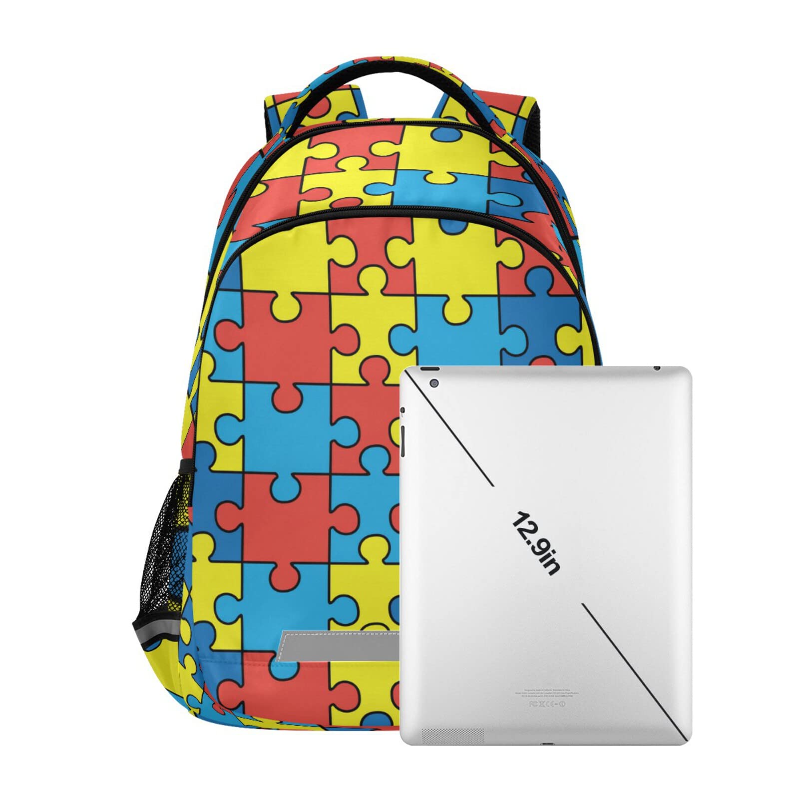 Autism Awareness Puzzle Print Kids Backpack - Colorful School Bag with Reflective Strips for Boys & Girls - Perfect for School, Travel & Daily Use