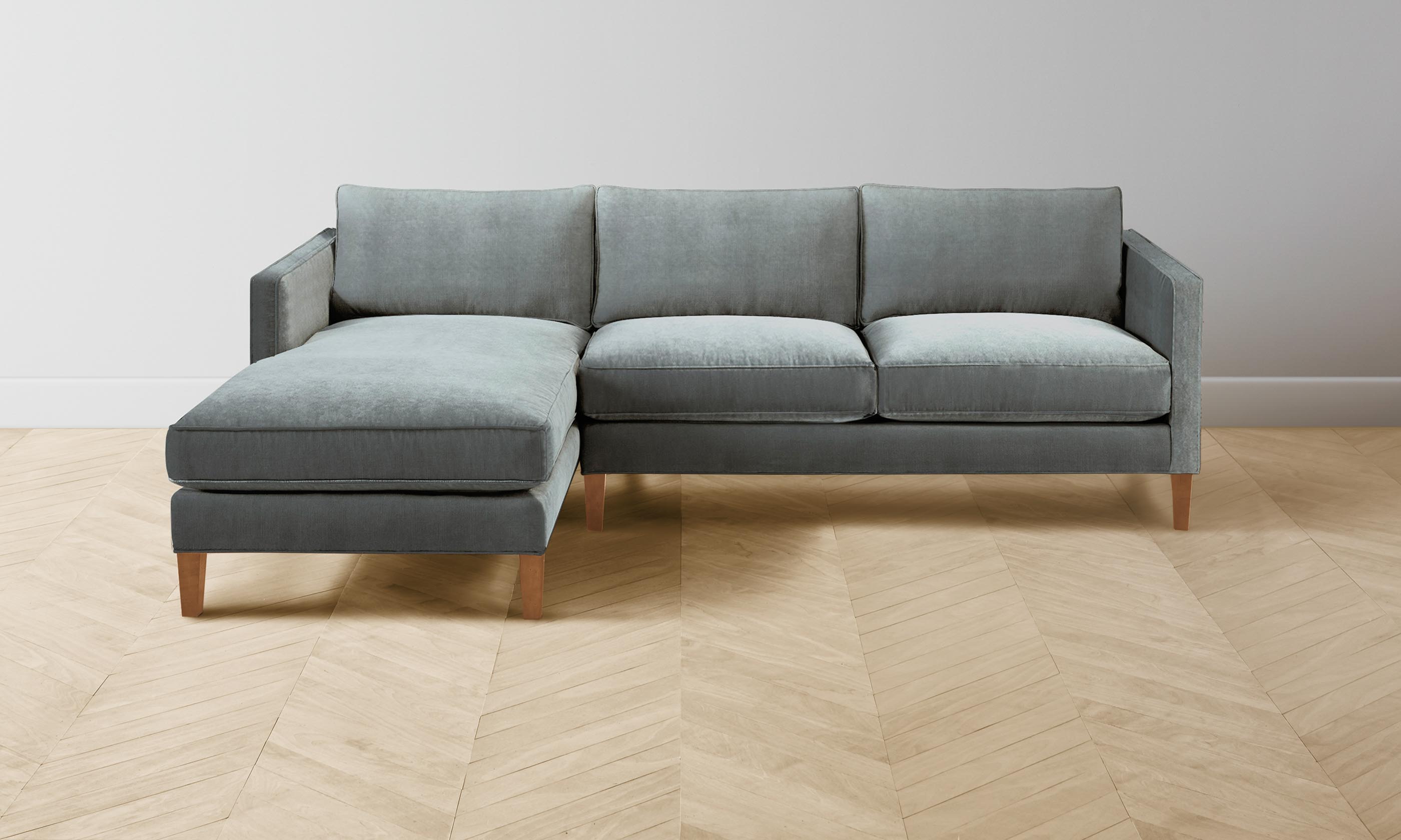 Crosby Sectional Sofa - Performance Velvet Upholstery in Seafoam Green | Modern Living Room Furniture for Comfortable Lounging & Entertaining