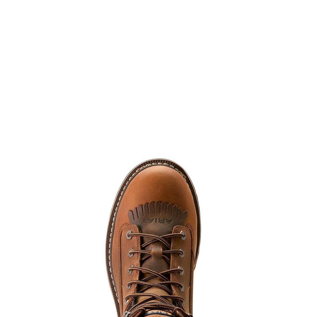 Longview Shock Shield 8 Inch Soft Toe Waterproof Work Boots - Copper Brown - Slip Resistant & Comfortable for Construction, Hiking & Outdoor Activities