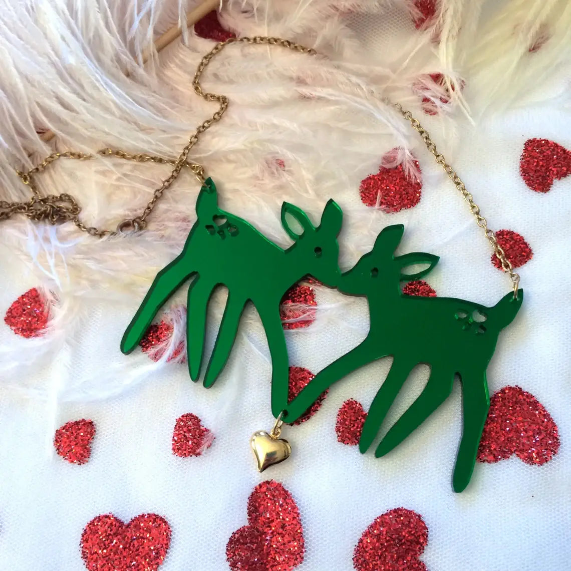 Elegant Christmas Fawns Statement Necklace for Women - Festive Holiday Jewelry Gift for Christmas Party & Special Occasions