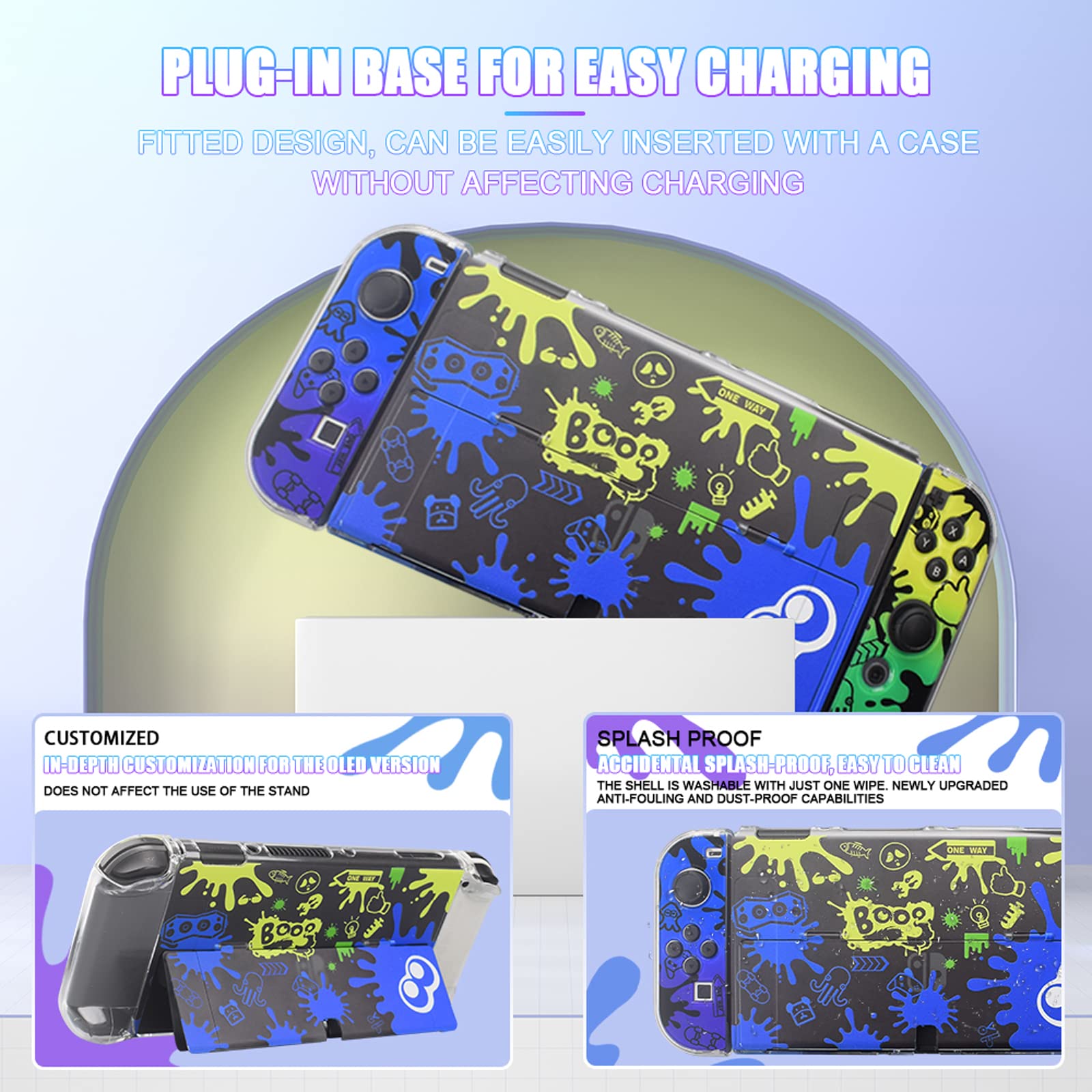 Premium Nintendo Switch OLED Case Cover with Screen Protector, Playstand & Thumb Grip Caps - Protective Accessories for Nintendo Switch OLED Console (Perfect for Gaming On-The-Go & Travel Protection)