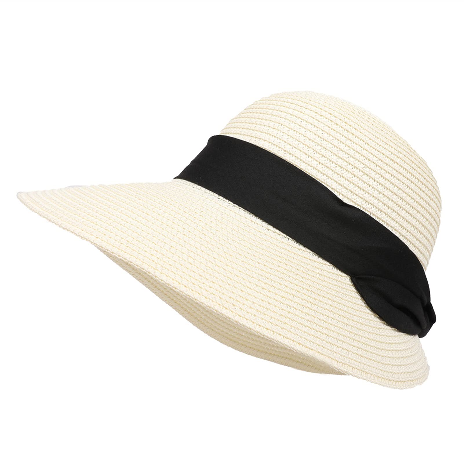 Liushop Women's Vintage Wide Brim Sun Hat - UPF 50+ UV Protection Summer Beach Hat for Outdoor Travel & Casual Wear (White, Size M 56-58cm) - Perfect for Beach Vacations, Gardening & Summer Fashion