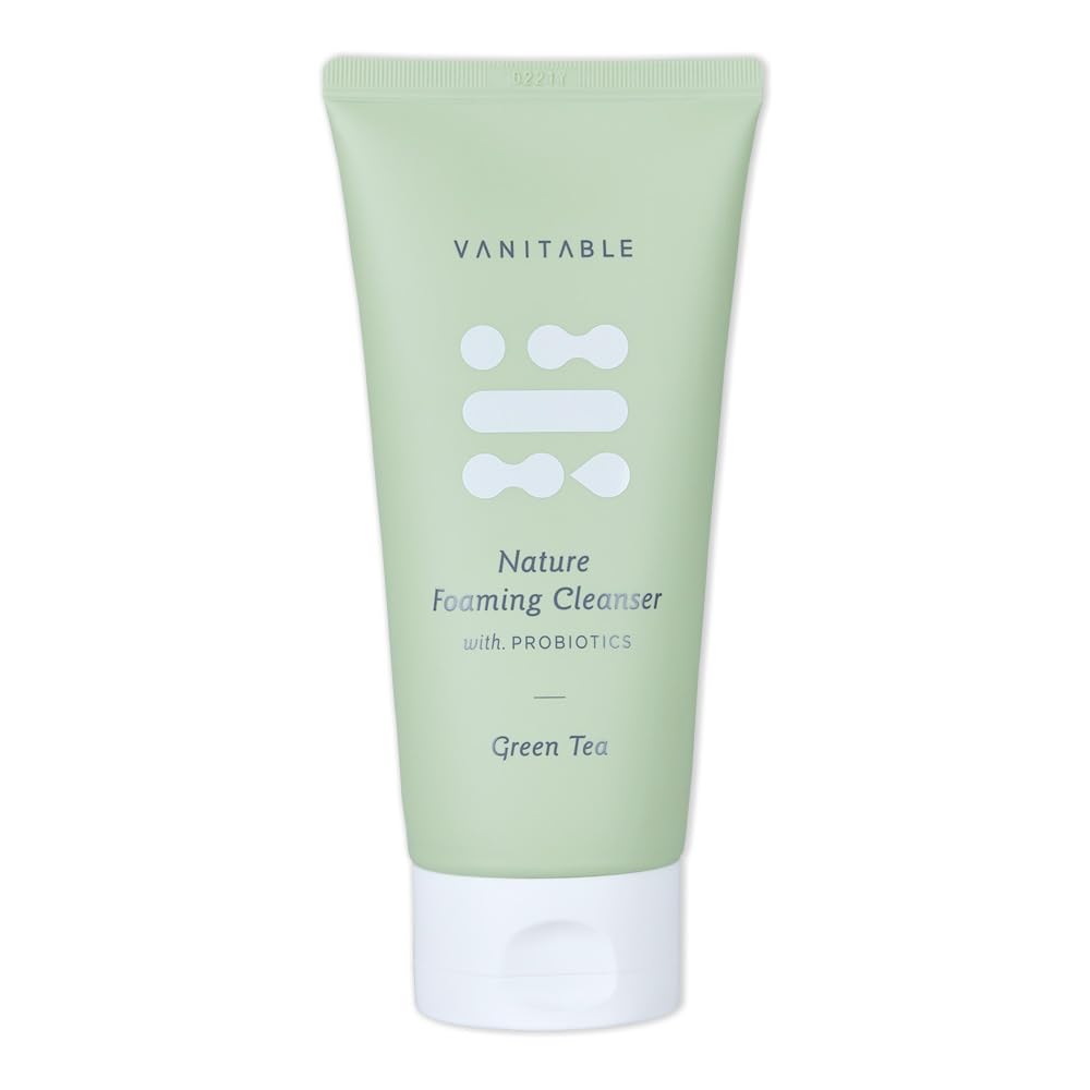 Vanitable Probiotic Foaming Facial Cleanser - Natural Green Tea, Rose & Lavender Formula for Gentle Exfoliating & Soothing Face Wash (6.09 fl oz) | Perfect for Sensitive Skin & Daily Skincare Routine