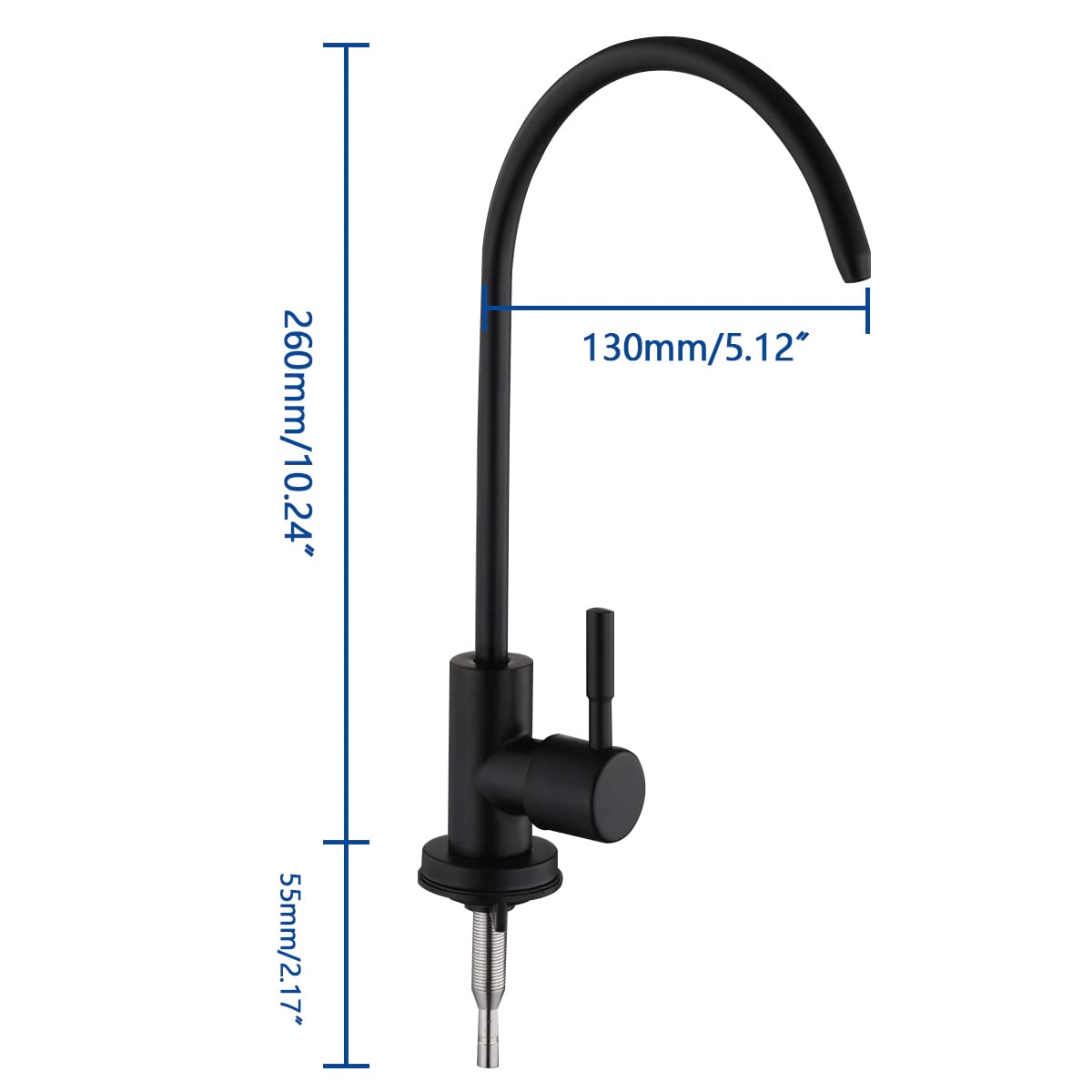 Aquieen SS 304 Kitchen RO Water Tap with Connecting Hose, Cold Water Provision, Black Finish for Modern Home Kitchens